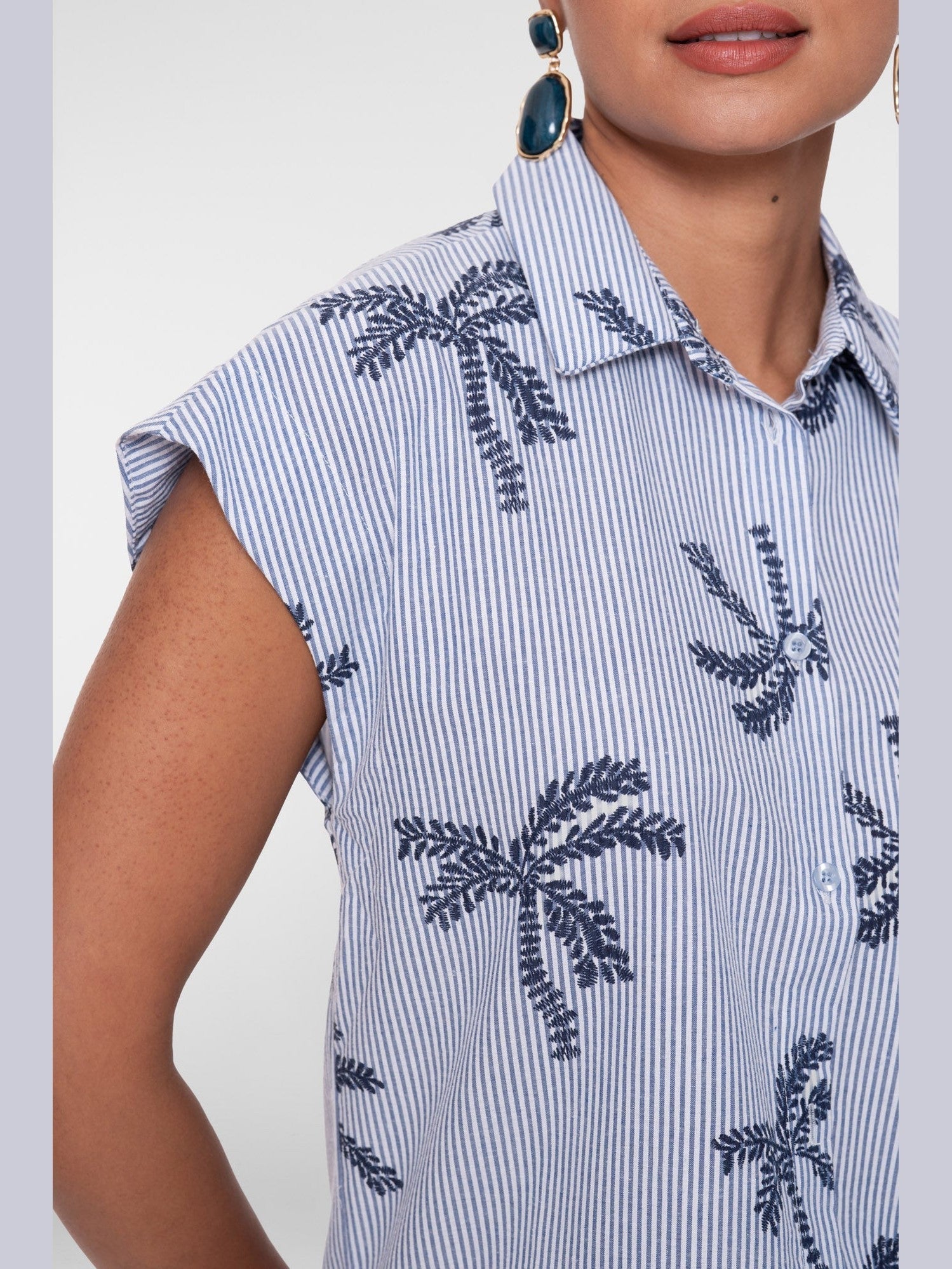 Blouse Palmprint Blauw Wit - Castelijn mode