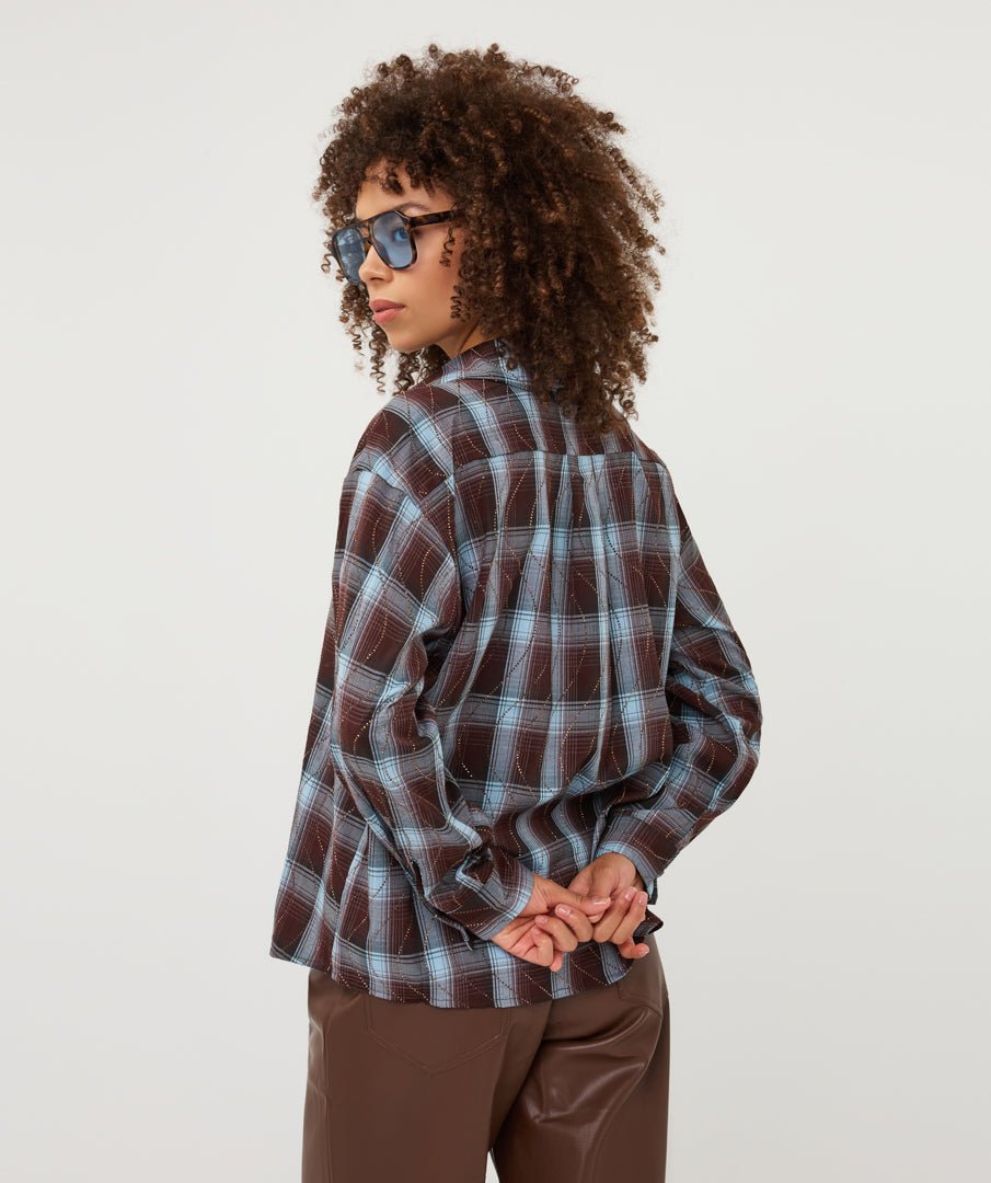 Blouse Ruit Strass Bruin - Castelijn mode