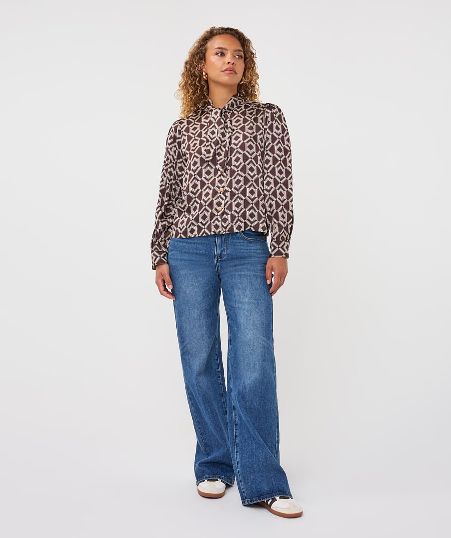 Blouse Strik Print Bruin - Castelijn mode