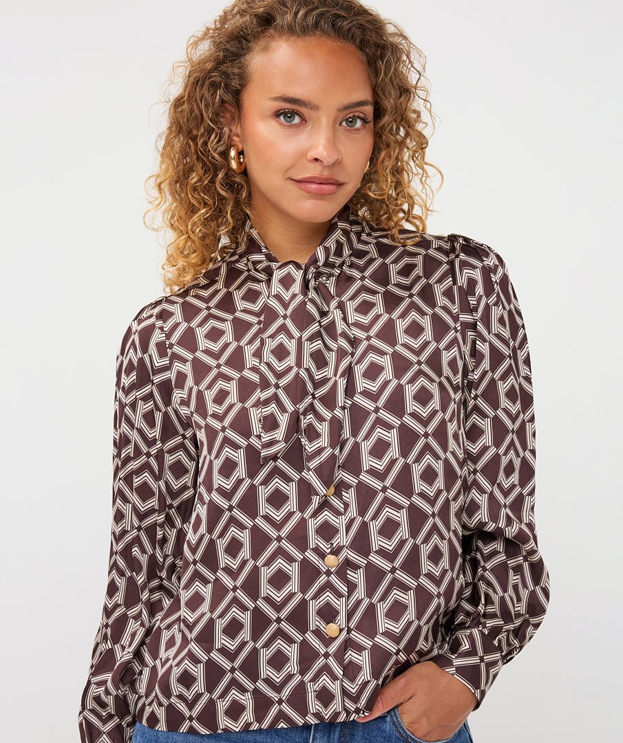 Blouse Strik Print Bruin - Castelijn mode