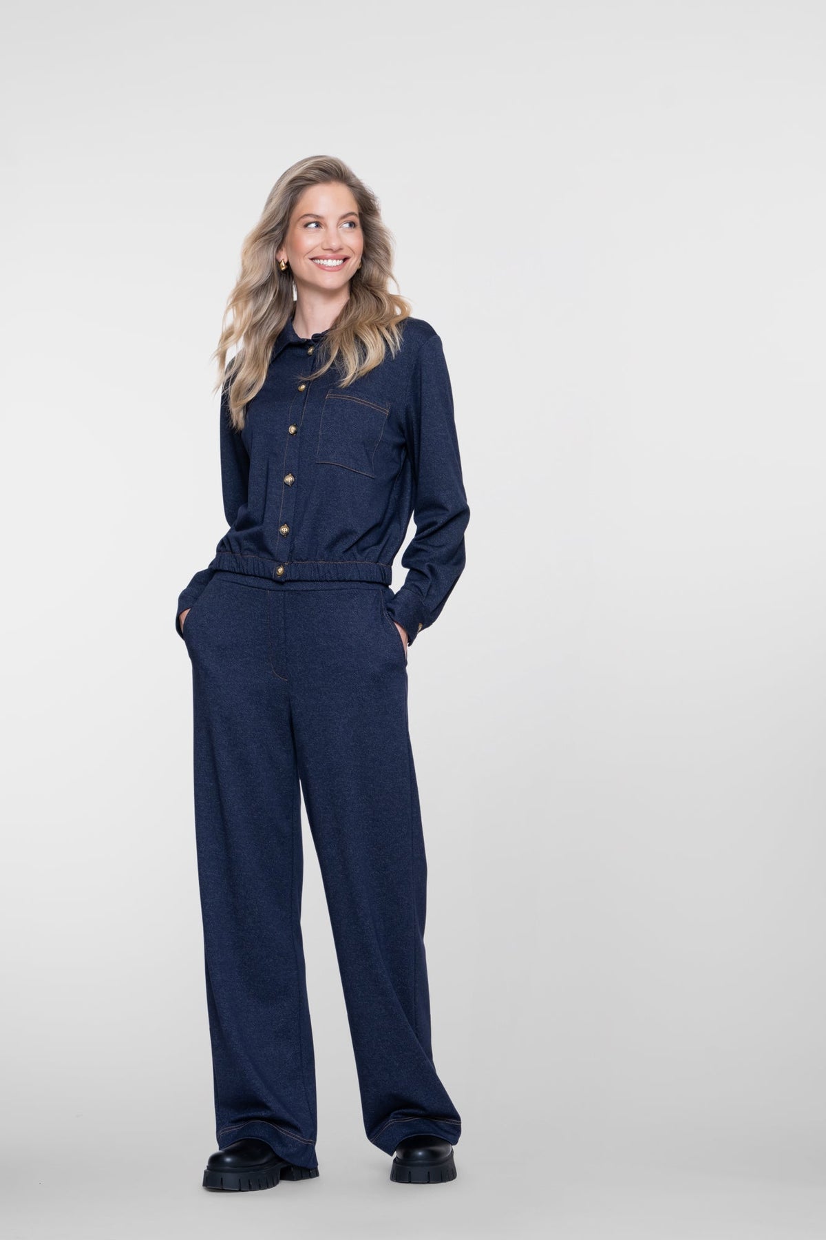 Broek Denimlook Donkerblauw - Castelijn mode