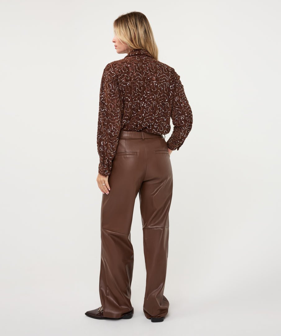 Broek Wijd Leatherlook Bruin - Castelijn mode