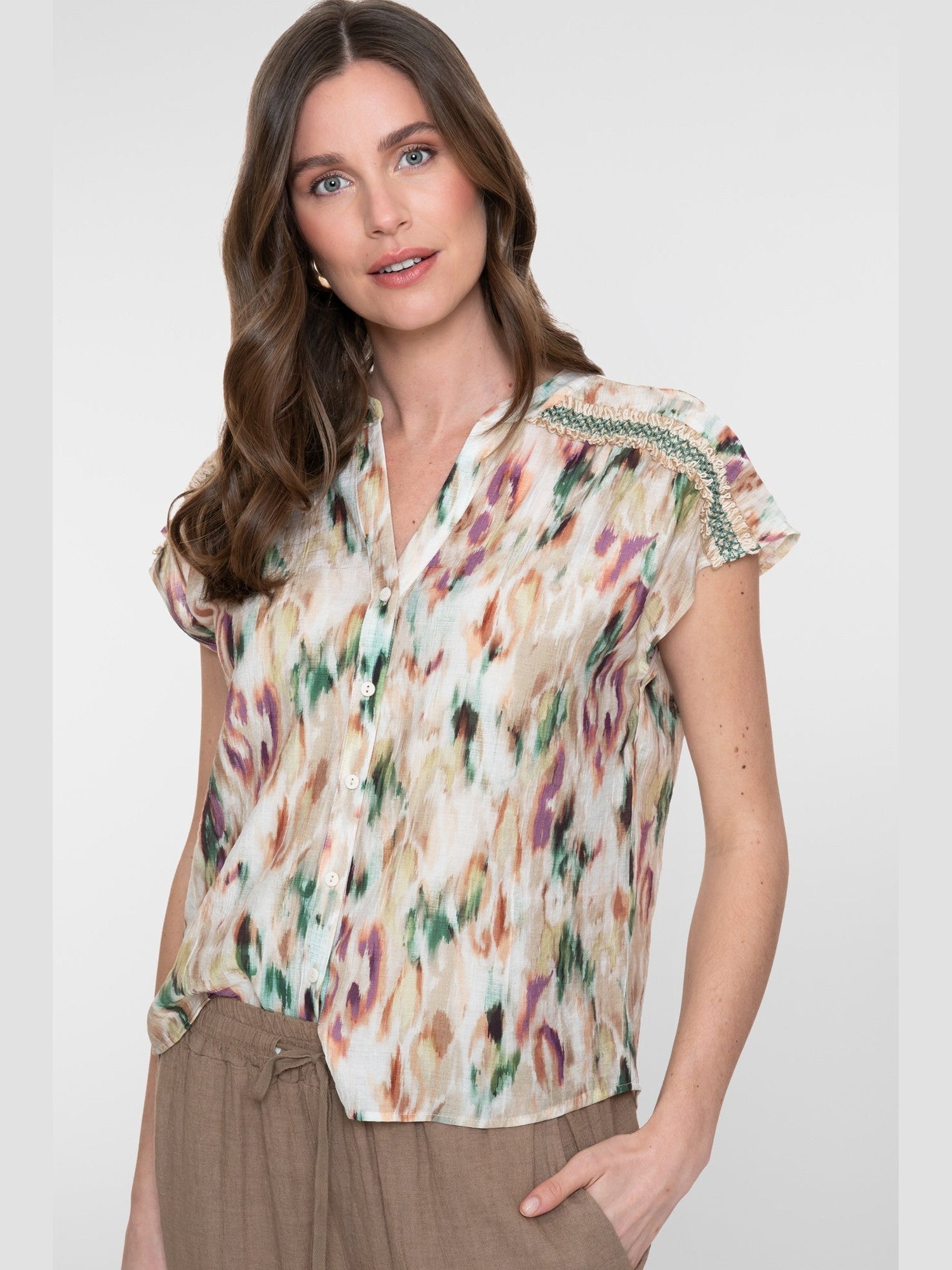 Dames Blouse Aqua/Sand - Castelijn mode
