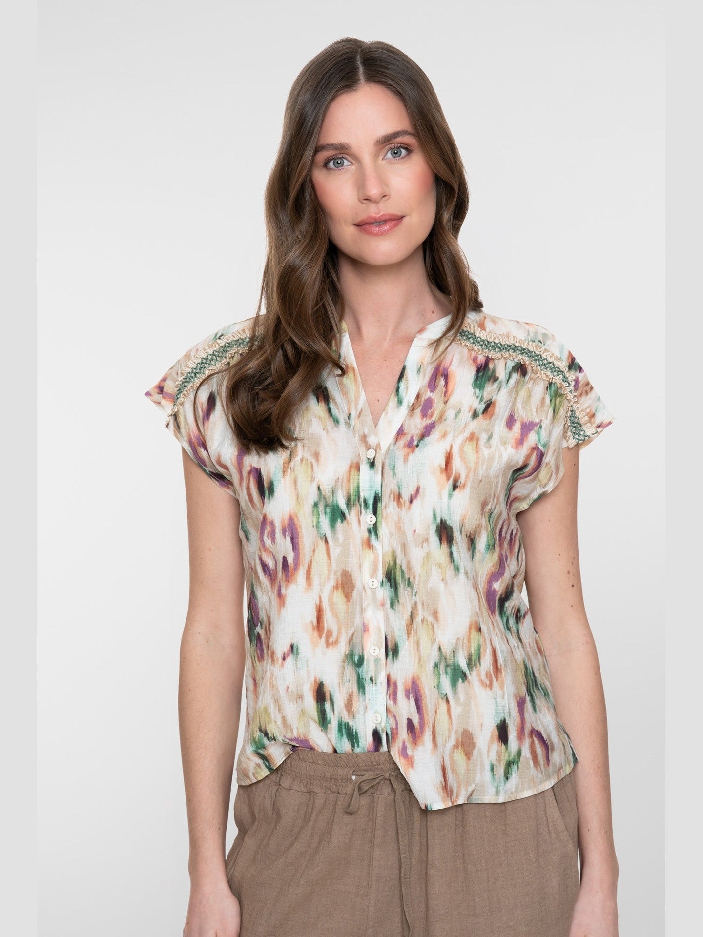 Dames Blouse Aqua/Sand - Castelijn mode