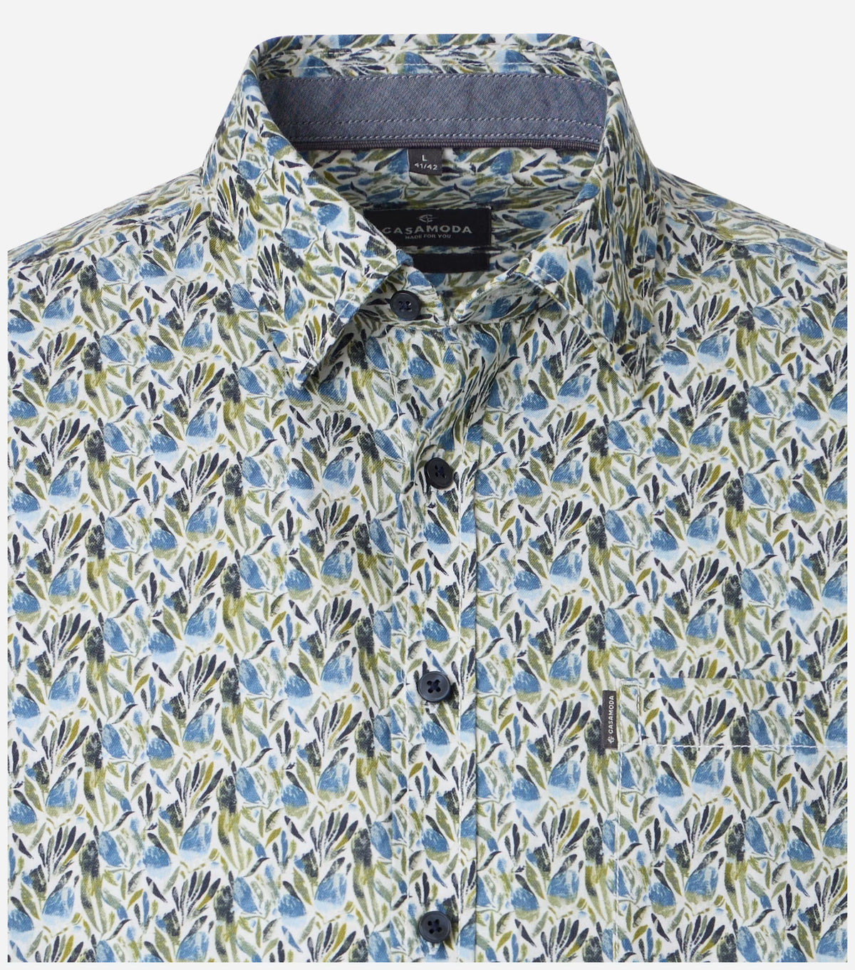 Casa Moda Overhemd Bladerprint Groen/Blauw - Castelijn mode