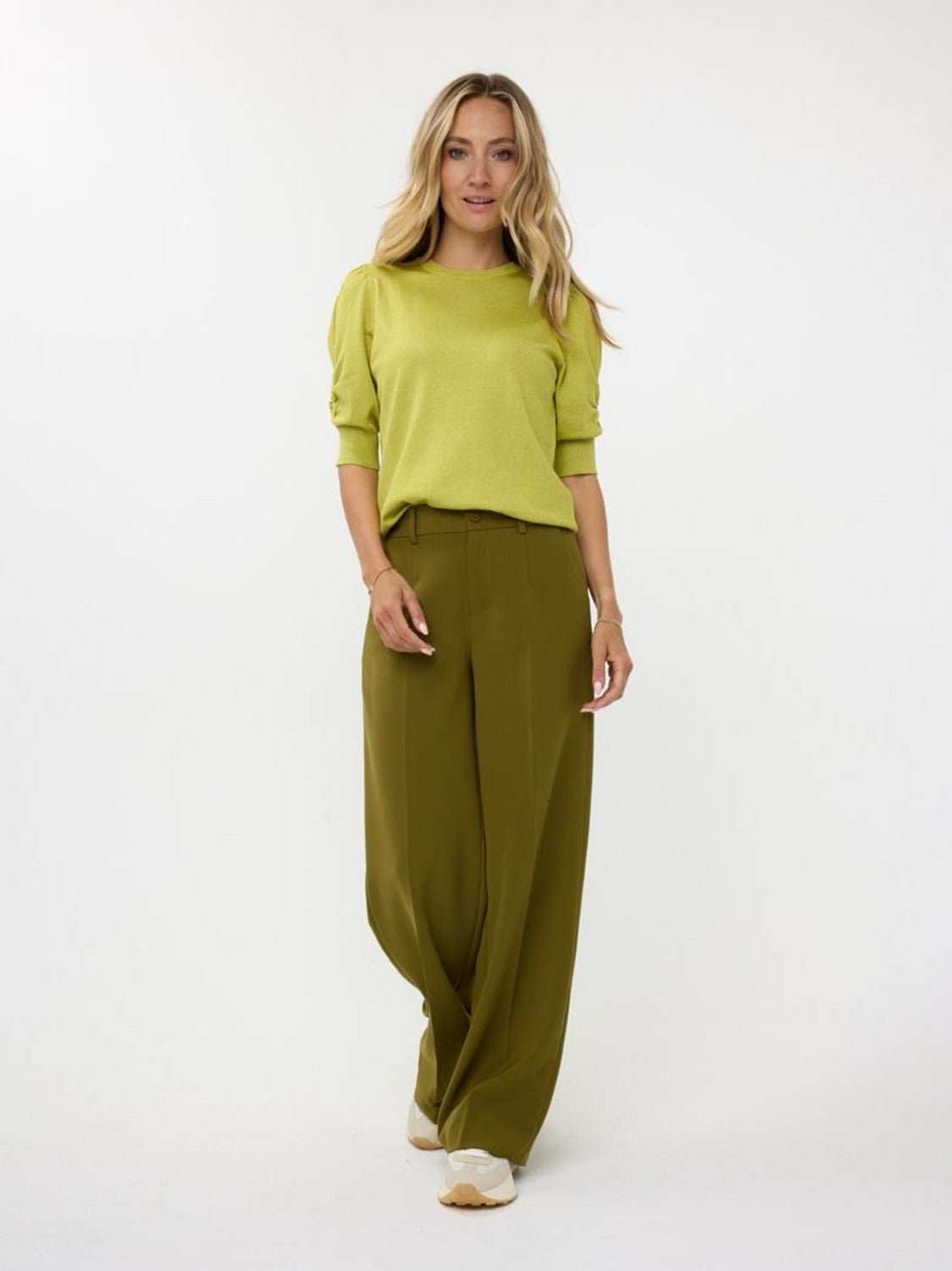 F24.10547 Moss Green Trousers wide elastic city - Castelijn mode