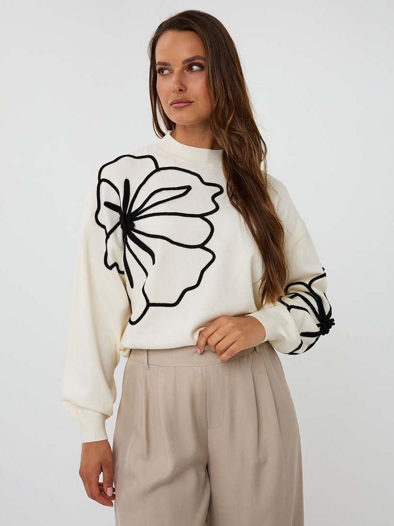 F25.02505 Sweater tape flower patch Off White - Castelijn mode