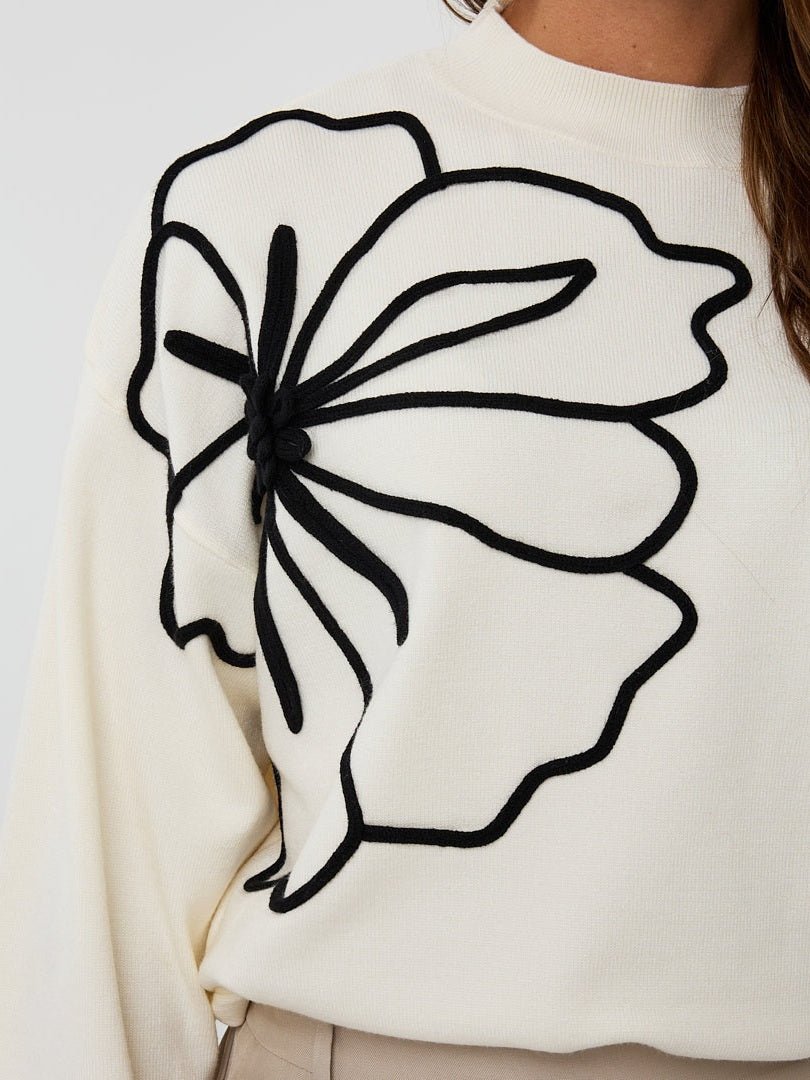 F25.02505 Sweater tape flower patch Off White - Castelijn mode