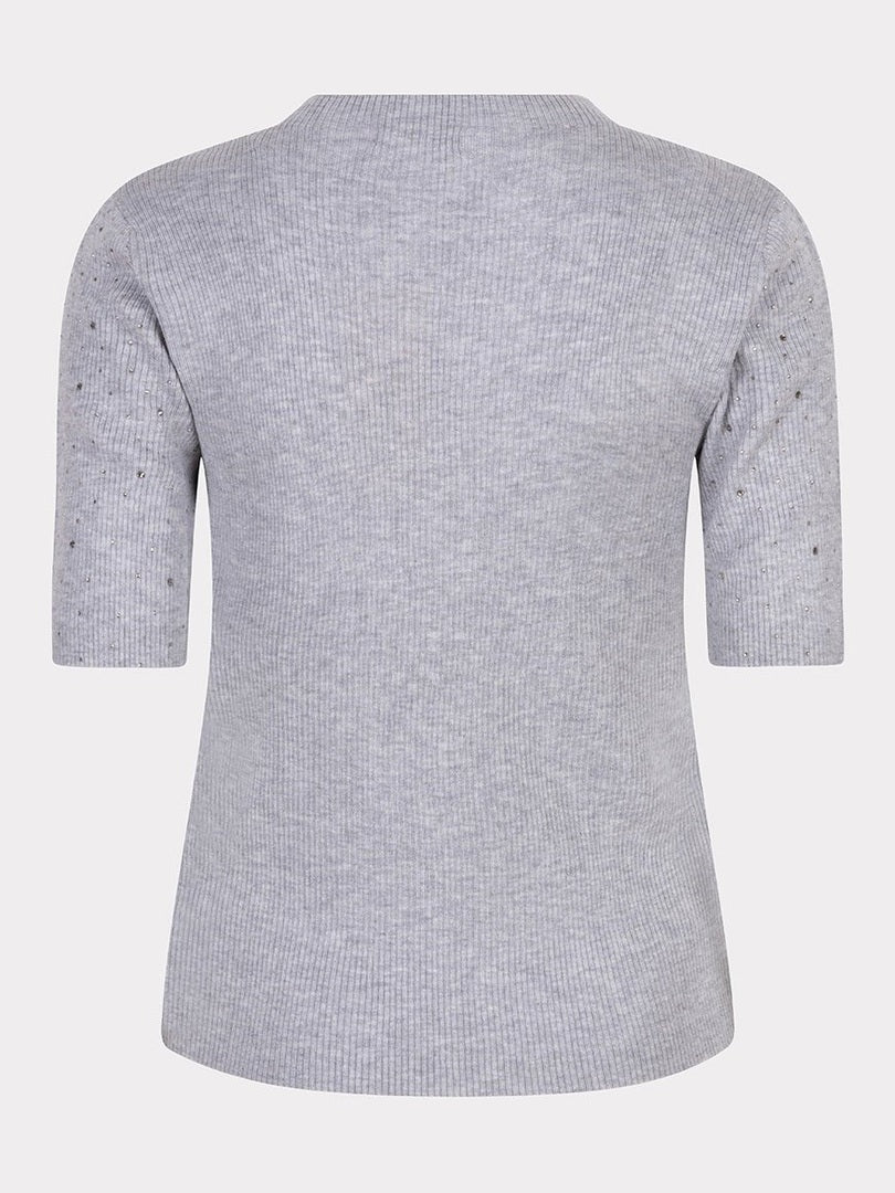 F25.02521 059 Top rib s/slve studs light grey - Castelijn mode