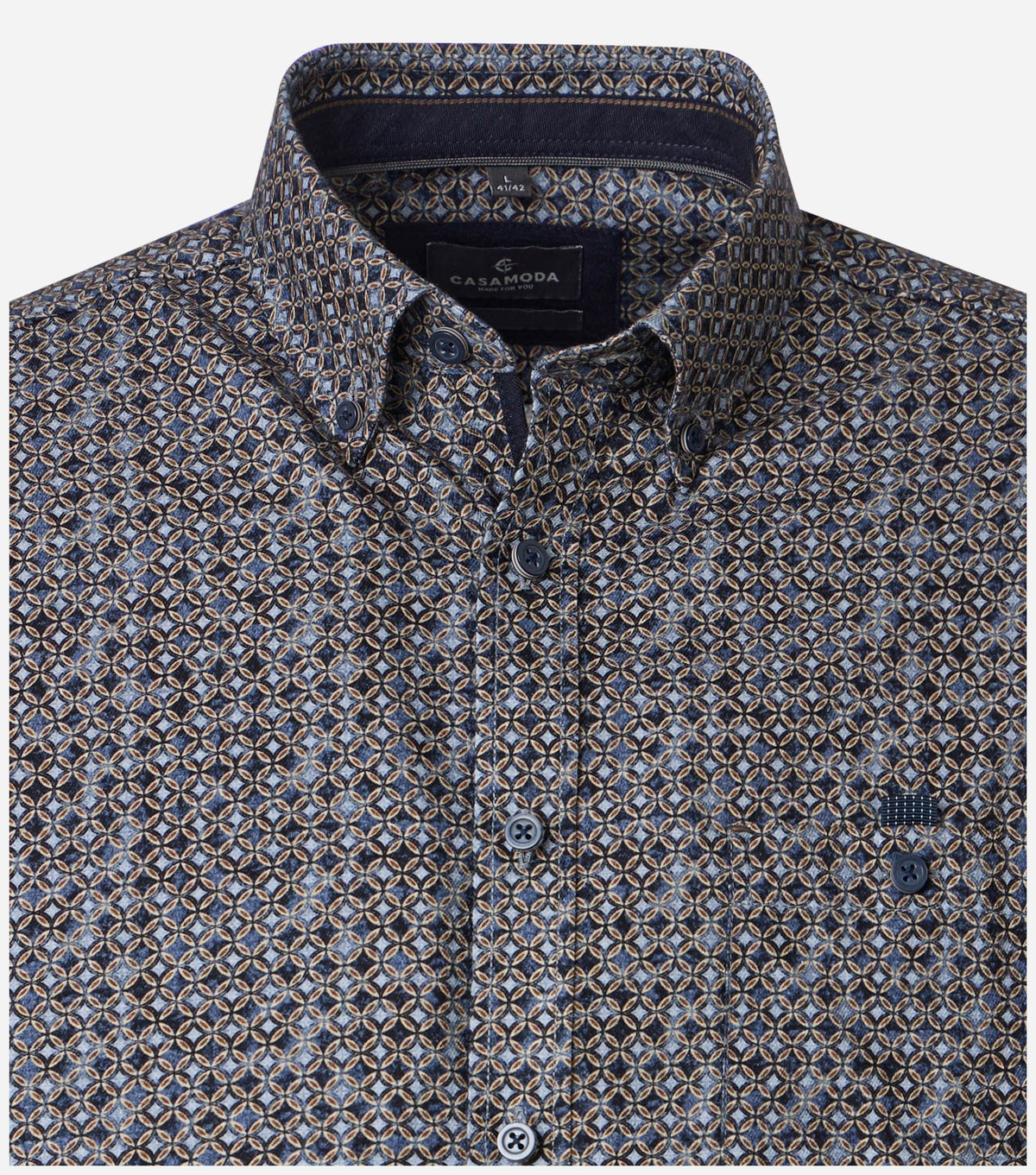 Overhemd Button Down Print Donkerblauw