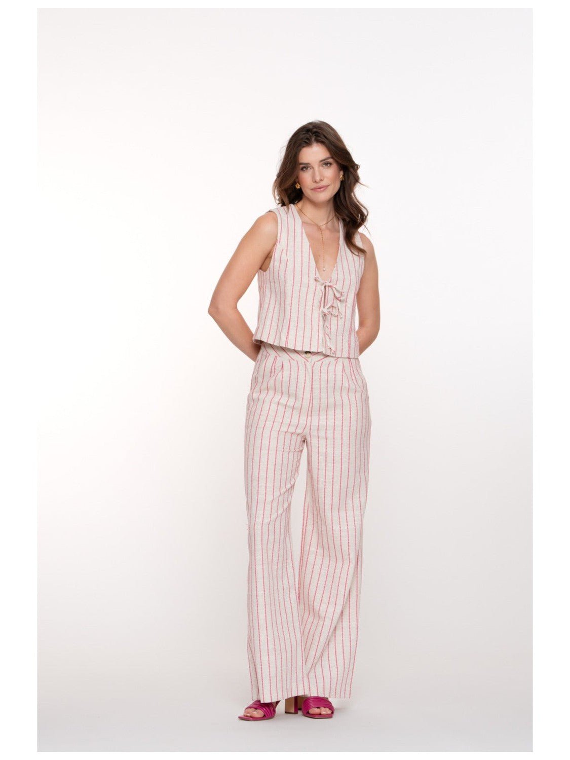 Geisha Broek 51393 - Sand/Pink - Linnenmix - Castelijn mode