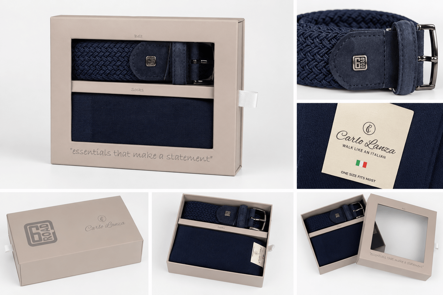 Gift Set Stretch Riem En Sokken donkerblauw - Castelijn mode