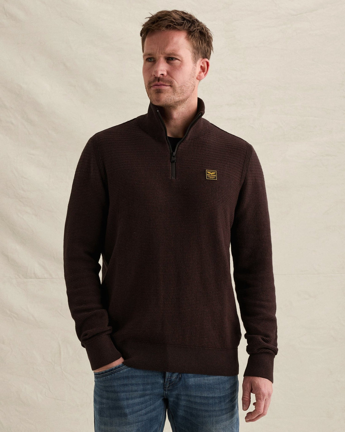 Half Zip Trui Mouliné Aubergine - Castelijn mode
