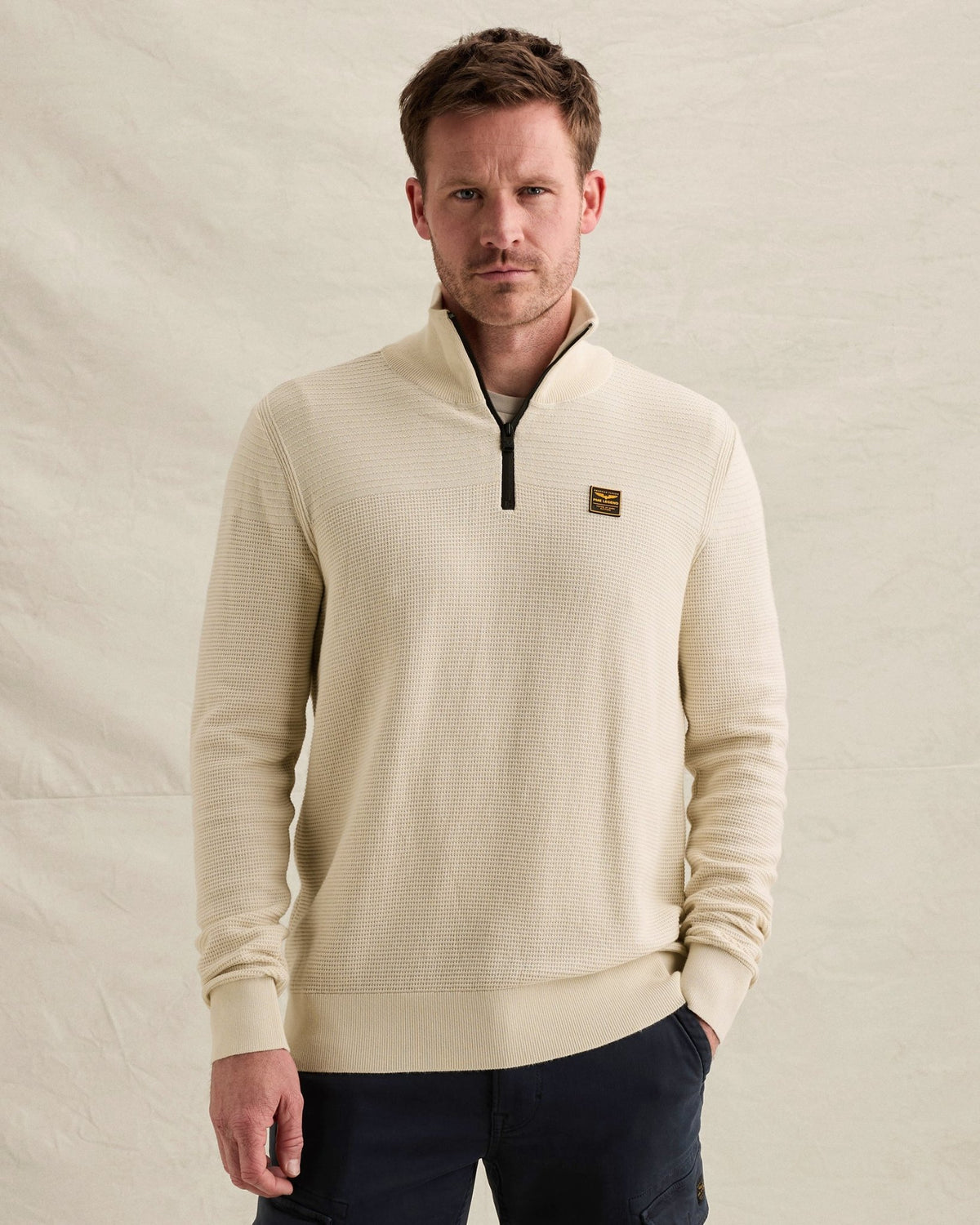 Half Zip Trui Mouliné Gebroken Wit - Castelijn mode