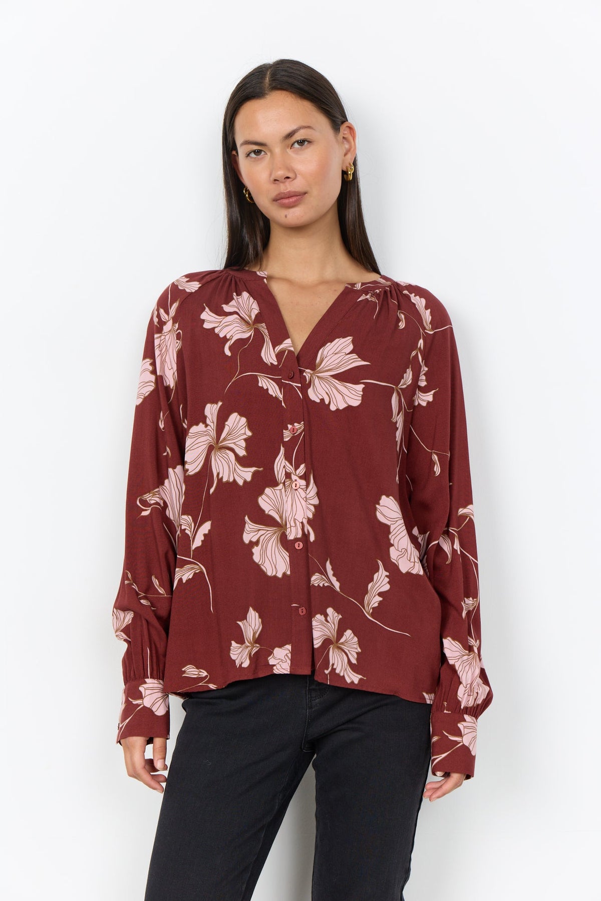 Hamida Blouse Bloemenprint Bordeaux - Castelijn mode