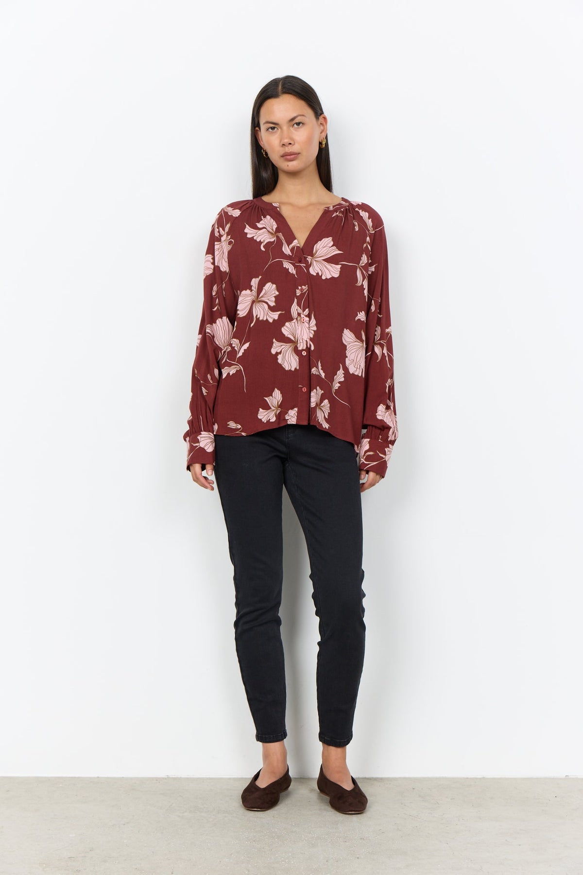 Hamida Blouse Bloemenprint Bordeaux - Castelijn mode