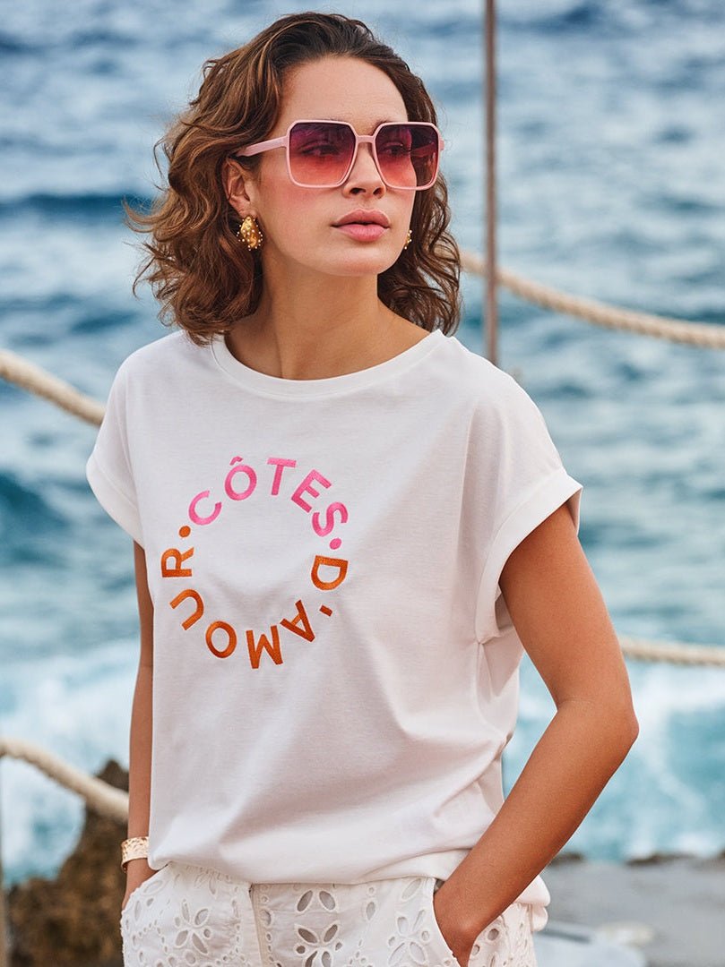 HS26.05204 T-Shirt Off White Print - Castelijn mode
