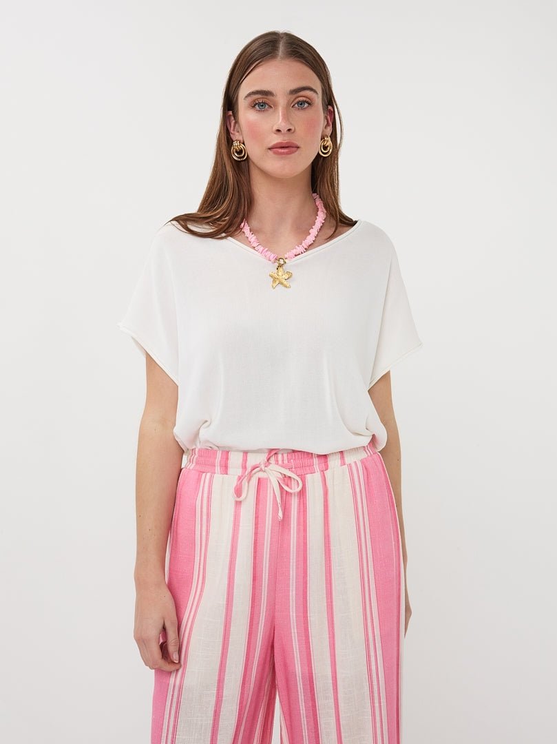 HS26.07210 Top Knit V - Hals Off White - Castelijn mode