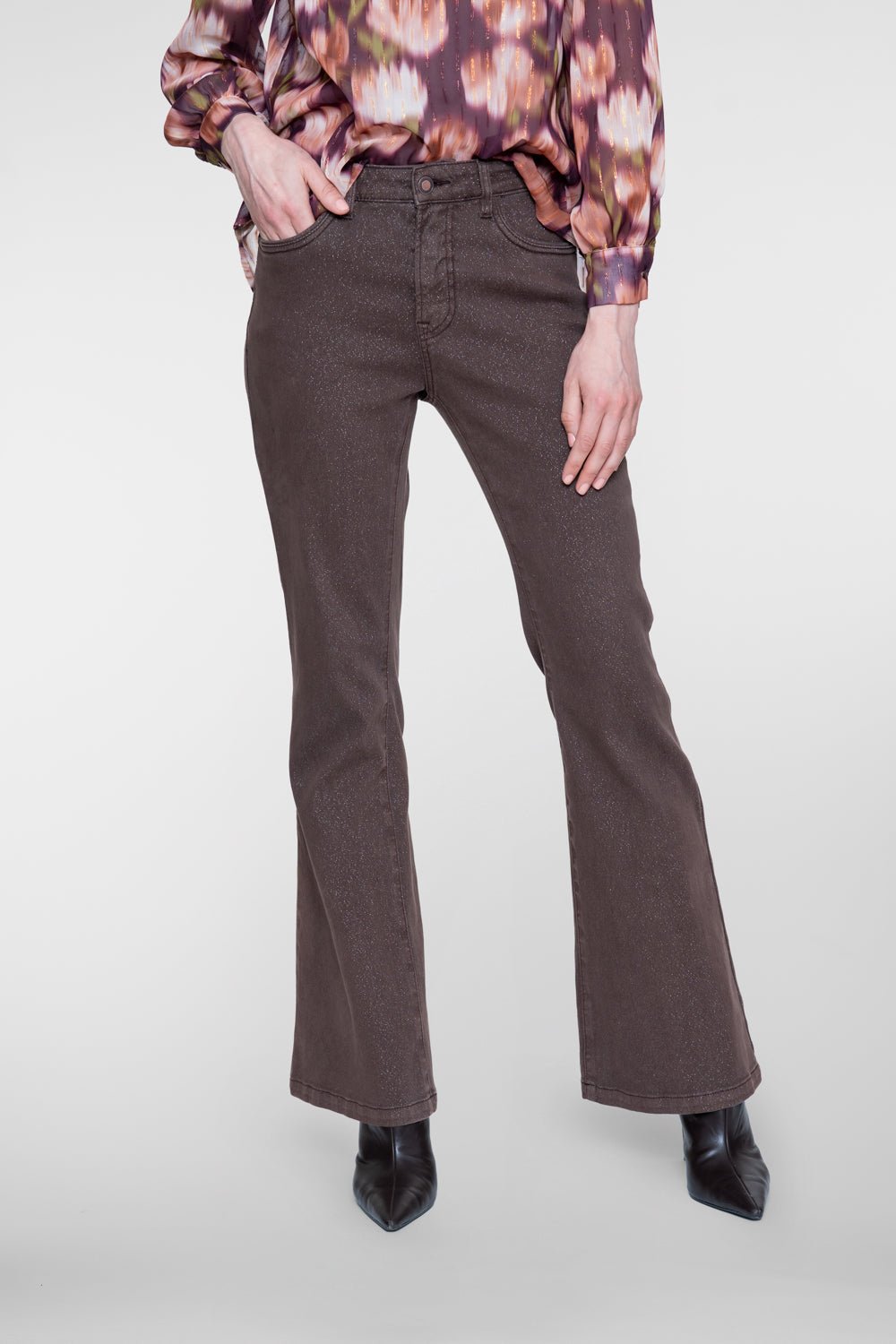 Jeans Flared Brown Lurex - Castelijn mode