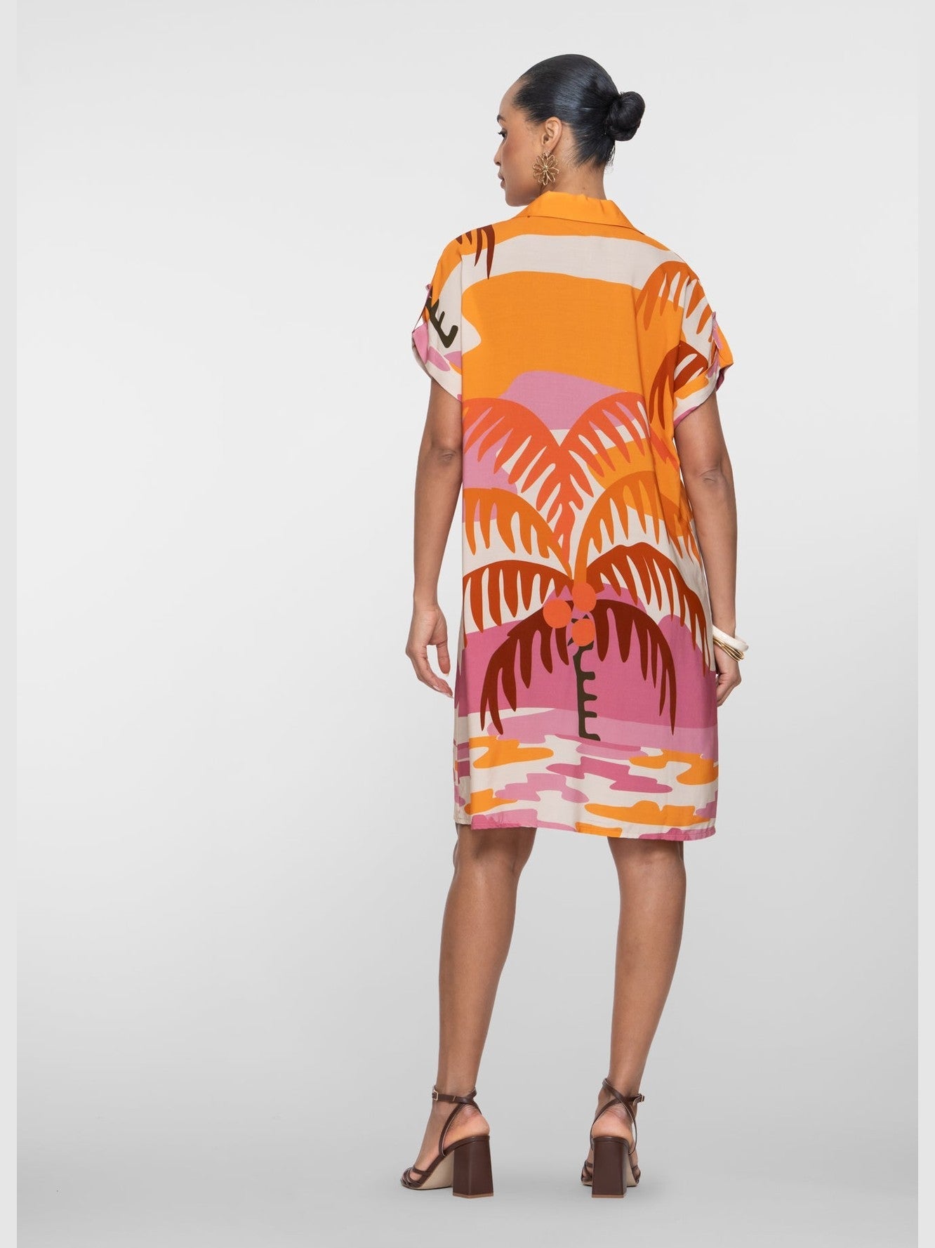 Midi Jurk Palmtree Print Roze/Coral - Castelijn mode