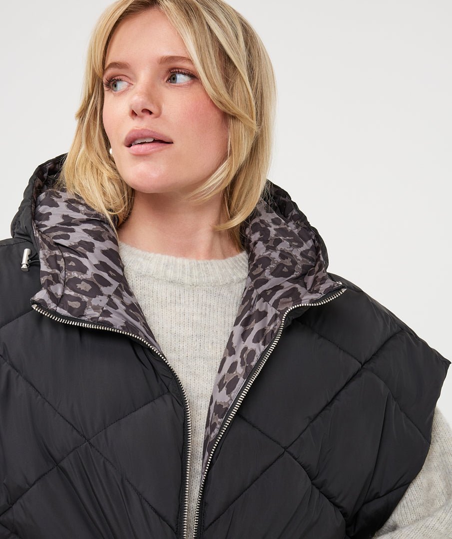 Omkeerbare Bodywarmer Luipaard Zwart - Castelijn mode