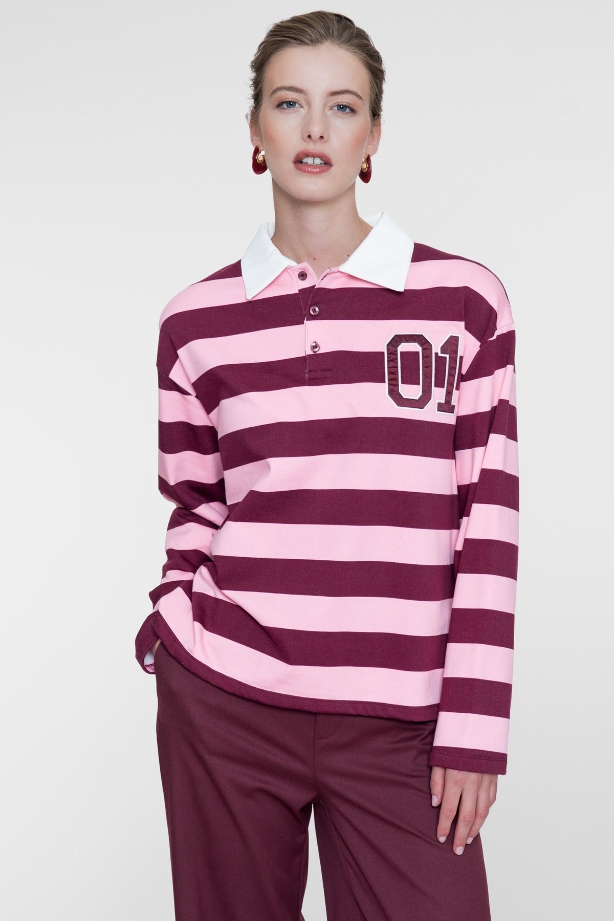 Rugbysweater Streep Bordeaux/Roze - Castelijn mode