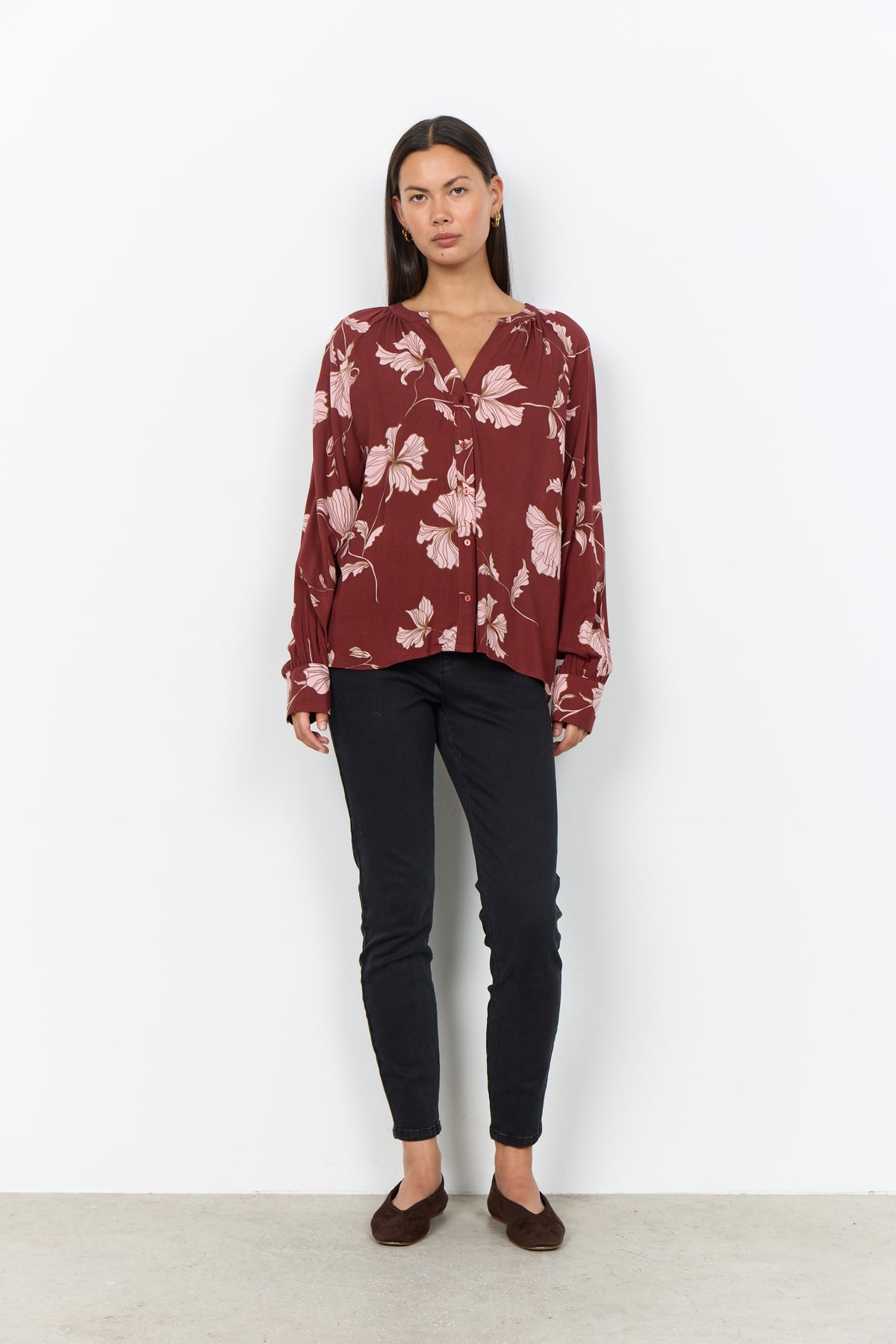 Hamida Blouse Bloemenprint Bordeaux