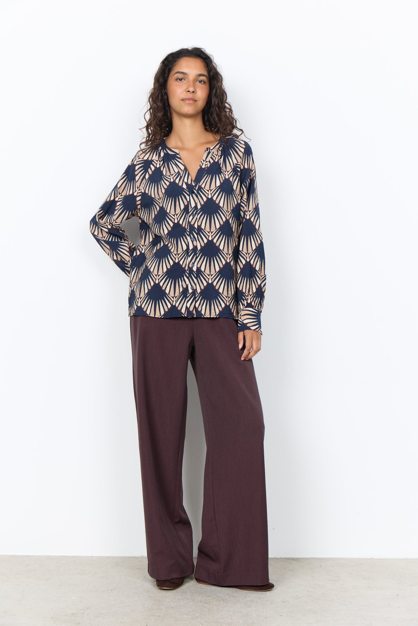 Halin Blouse Ronde Hals Donkerblauw