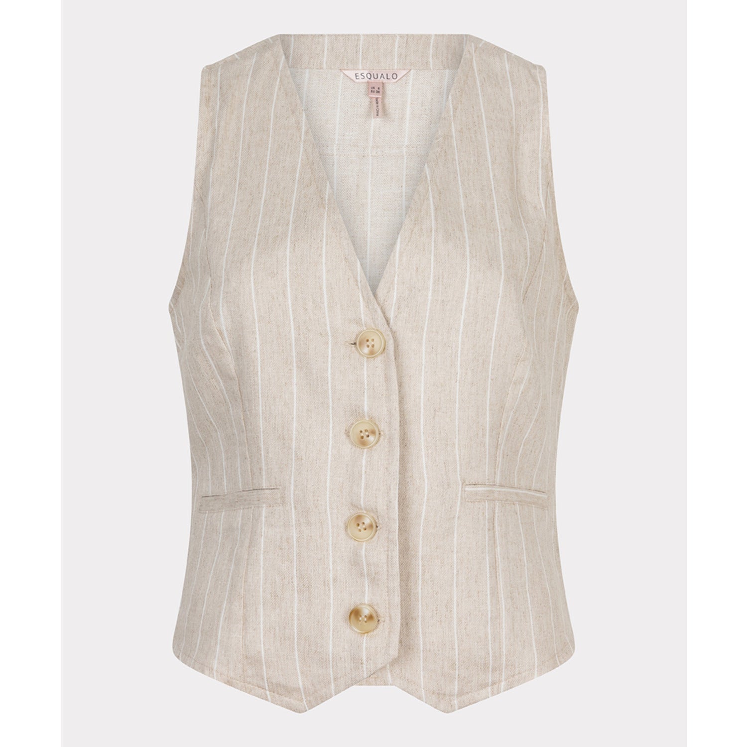 SP25.17006 Sand Gilet linen stripe - Castelijn mode