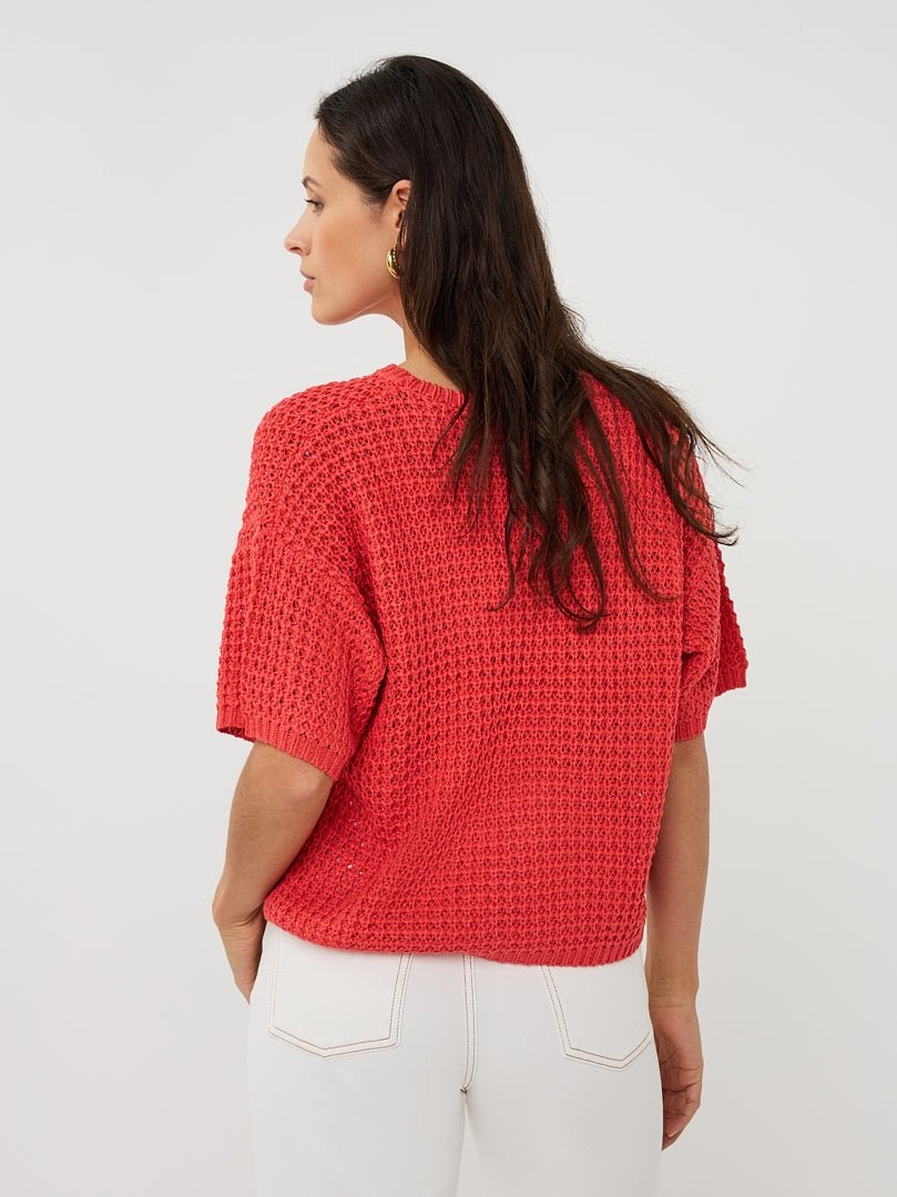SP26.02036 Trui open knit koraal - Castelijn mode