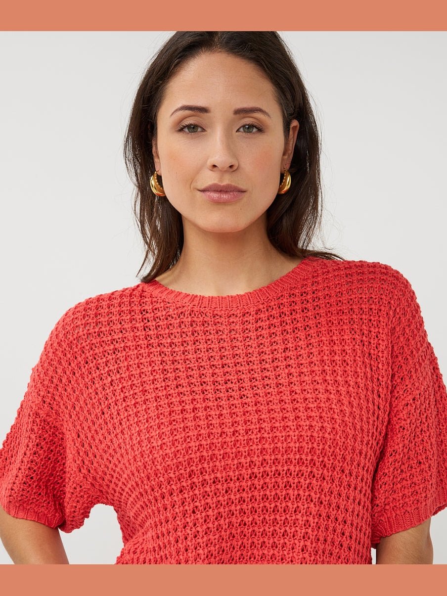 SP26.02036 Trui open knit koraal - Castelijn mode