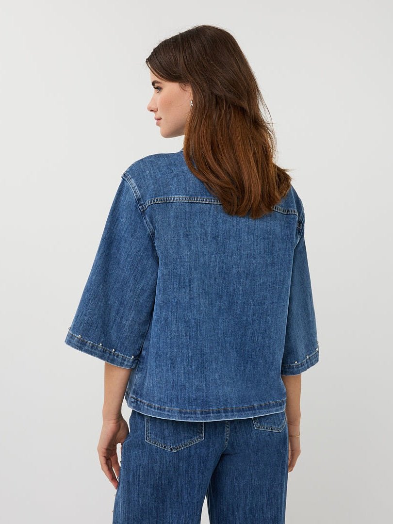 SP26.12016 Denim blouse met studs - Castelijn mode