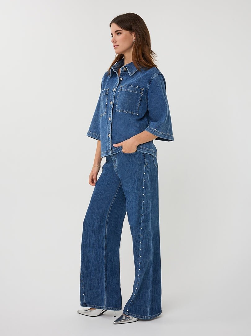 SP26.12016 Denim blouse met studs - Castelijn mode