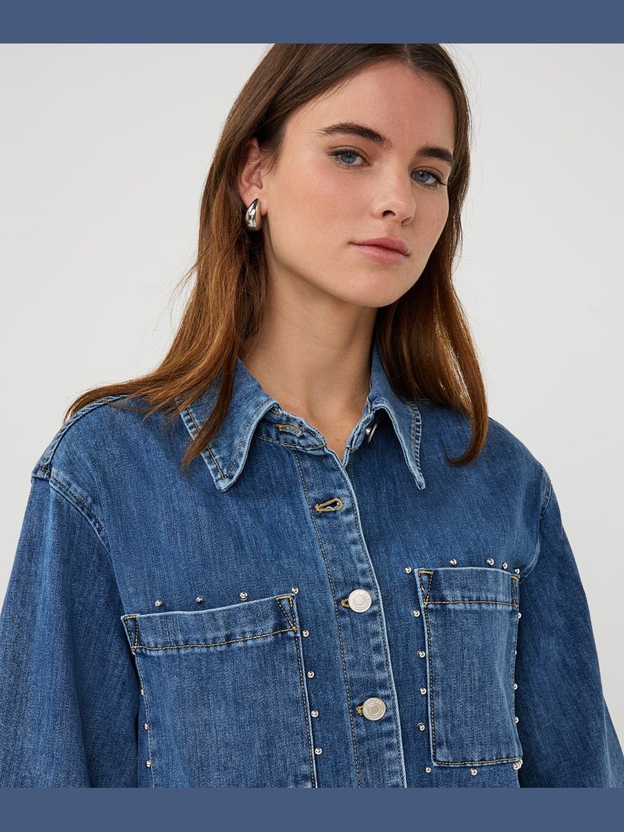 SP26.12016 Denim blouse met studs - Castelijn mode