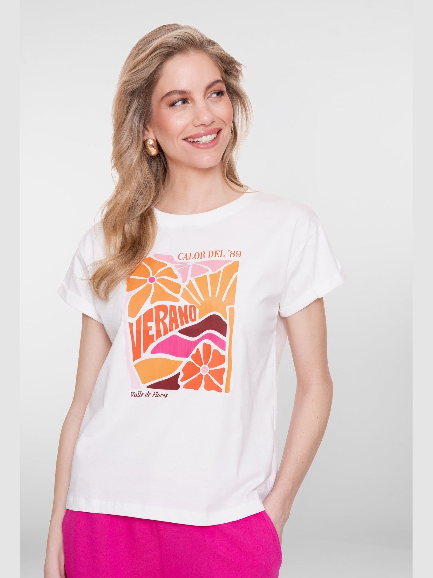 T-shirt Verano Print Off - white/Oranje - Castelijn mode
