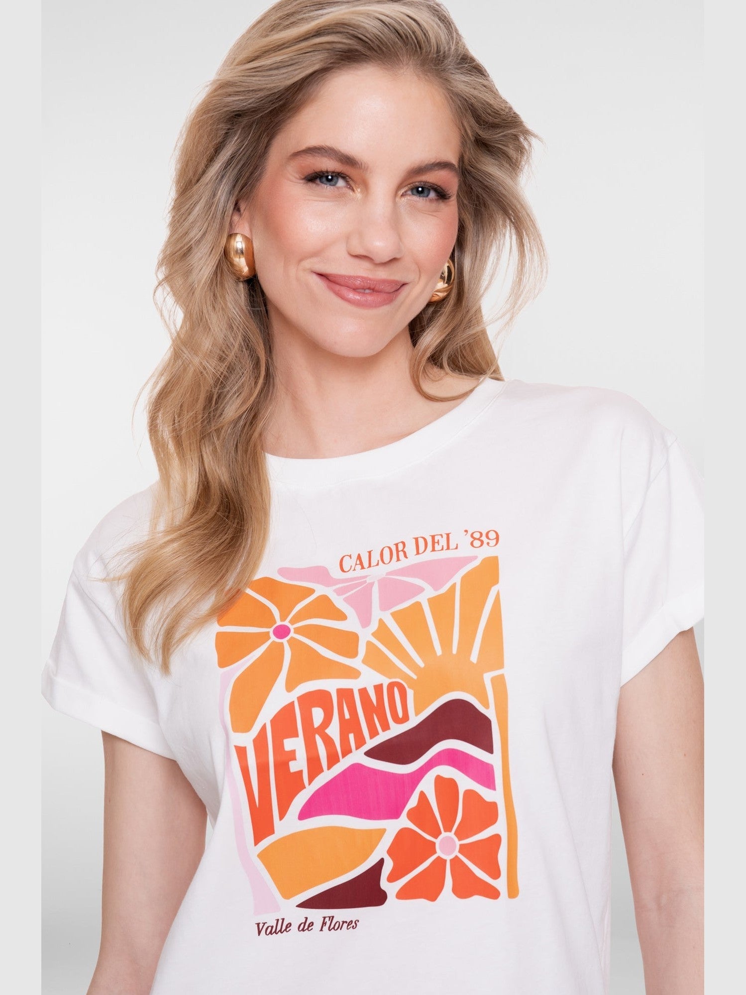 T-shirt Verano Print Off - white/Oranje - Castelijn mode