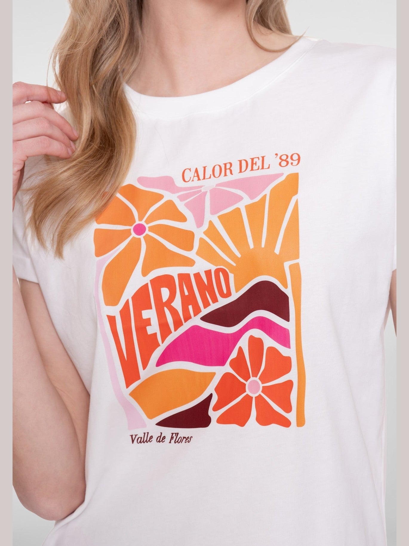 T-shirt Verano Print Off - white/Oranje - Castelijn mode