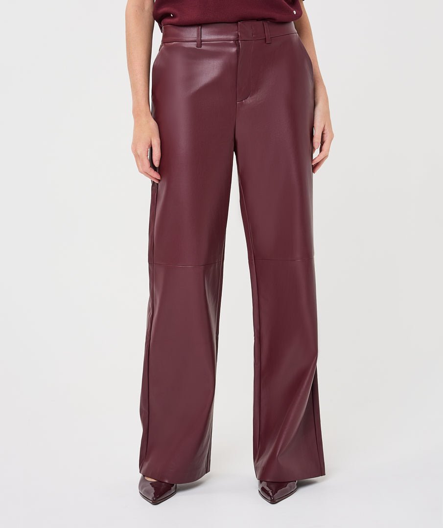 Wijde Broek Leatherlook Bordeaux - Castelijn mode