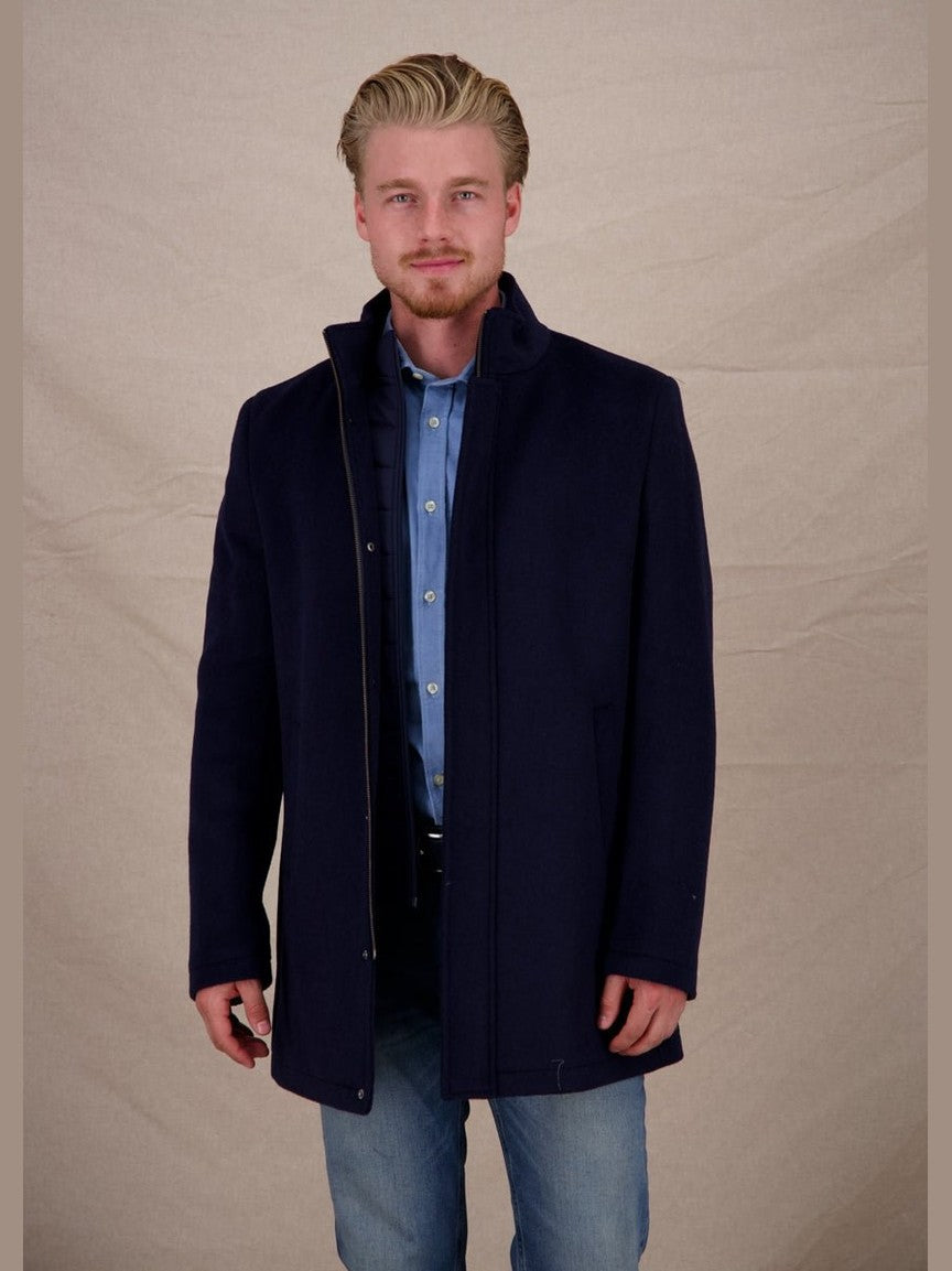 32.165 604 Navy Funnel neck coat - Castelijn mode