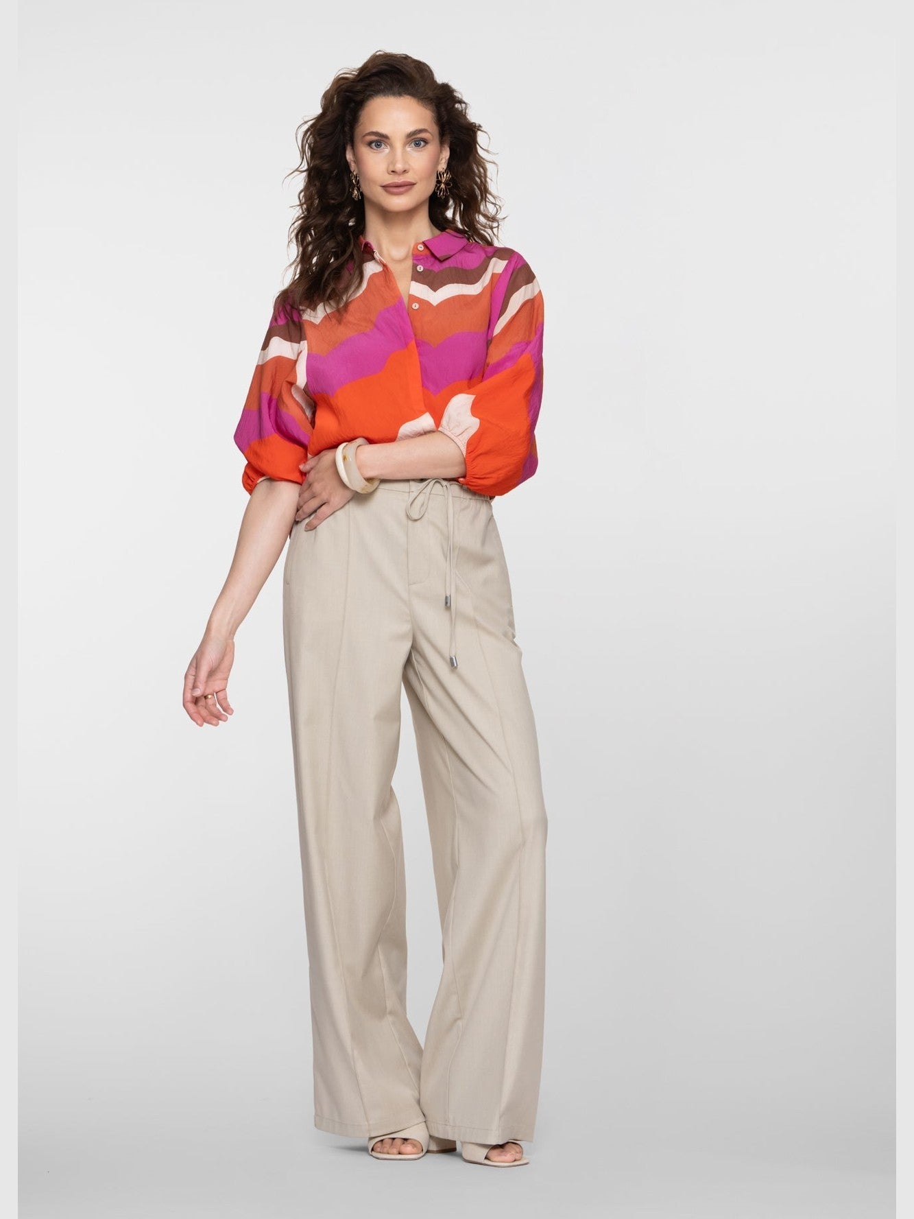 61041 - 10 broek wide leg zand - Castelijn mode