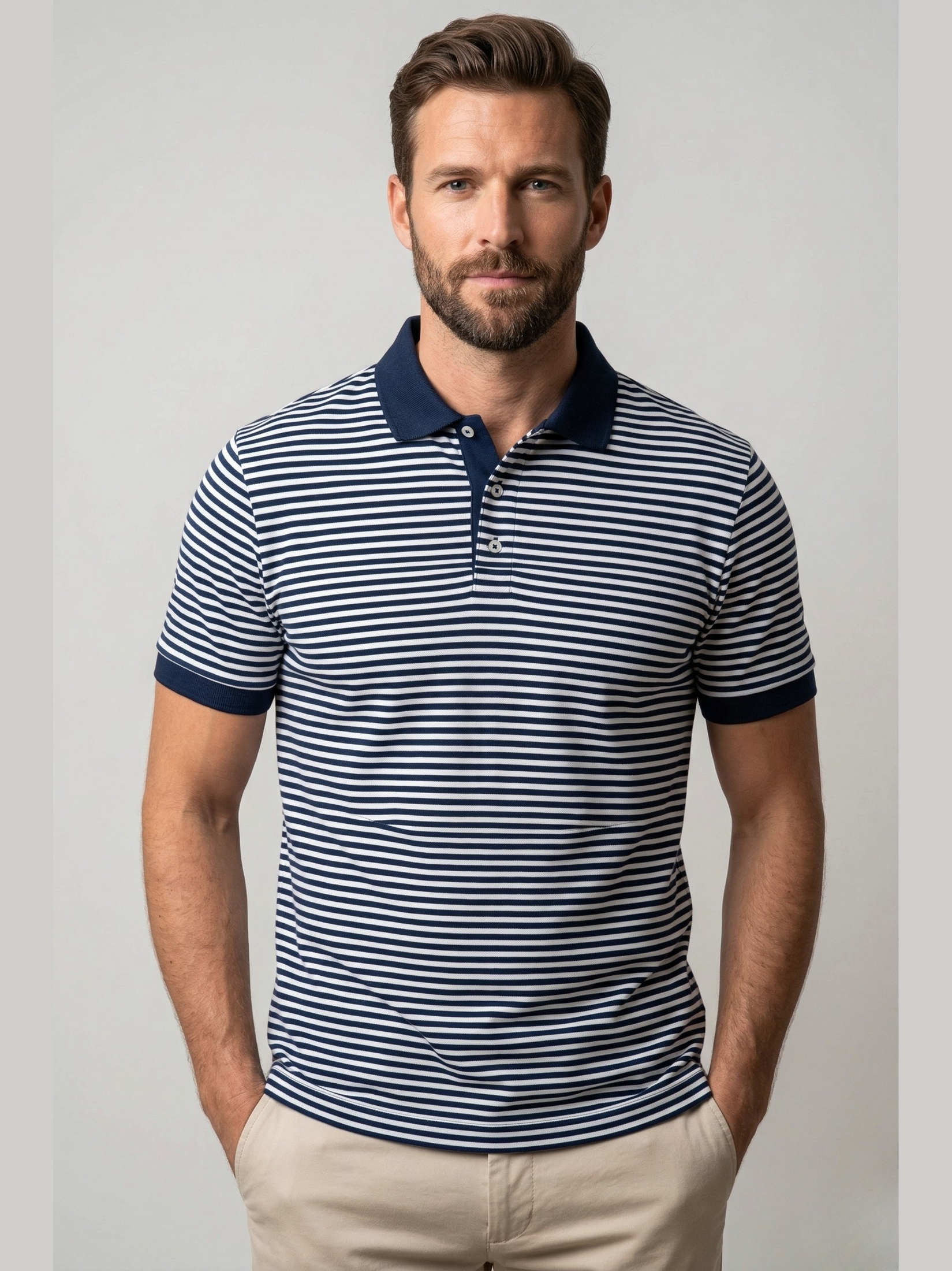 615202 Polo donkerblauw wit Strepen