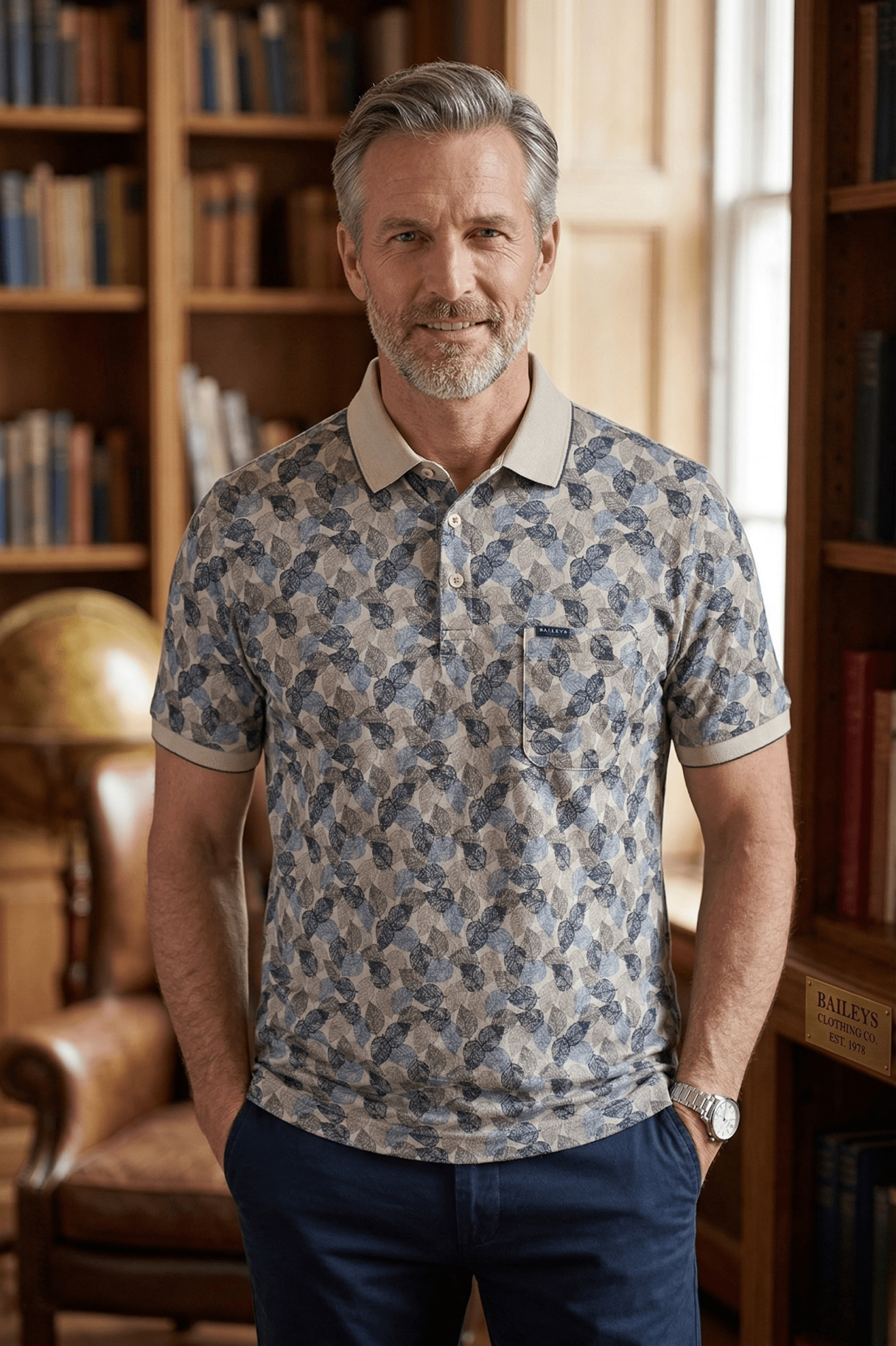 615229 Polo Multicolor Leaves Blauw - Castelijn mode