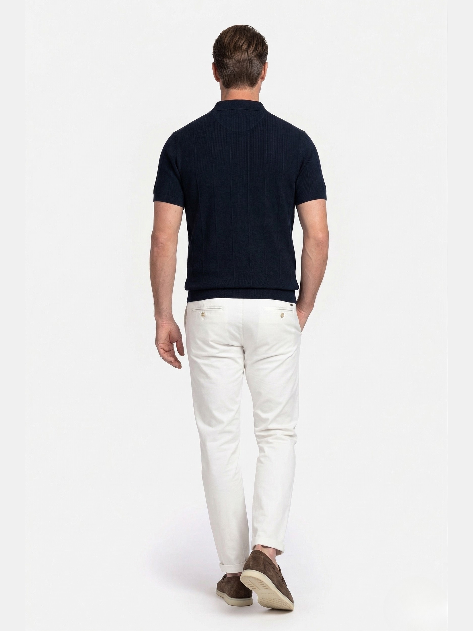 615781 Gebreide Polo donkerblauw