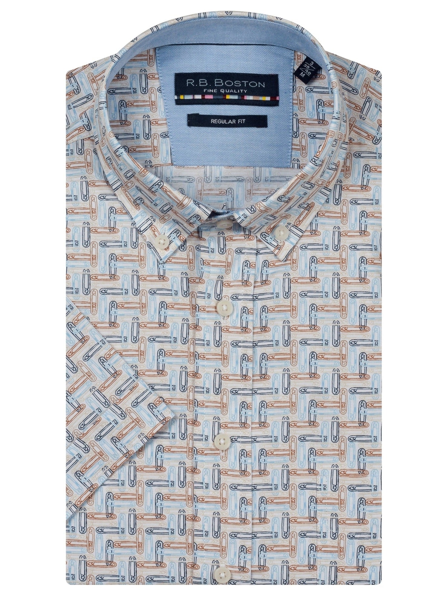 616670 - 606 Overhemd Korte Mouw Sand Blauw Print - Castelijn mode
