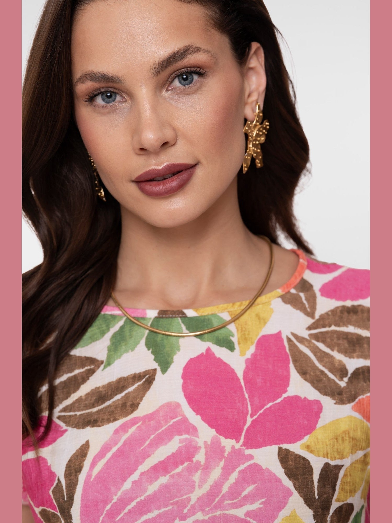 63284 - 20 Top Print Ecru Roze Bruin - Castelijn mode