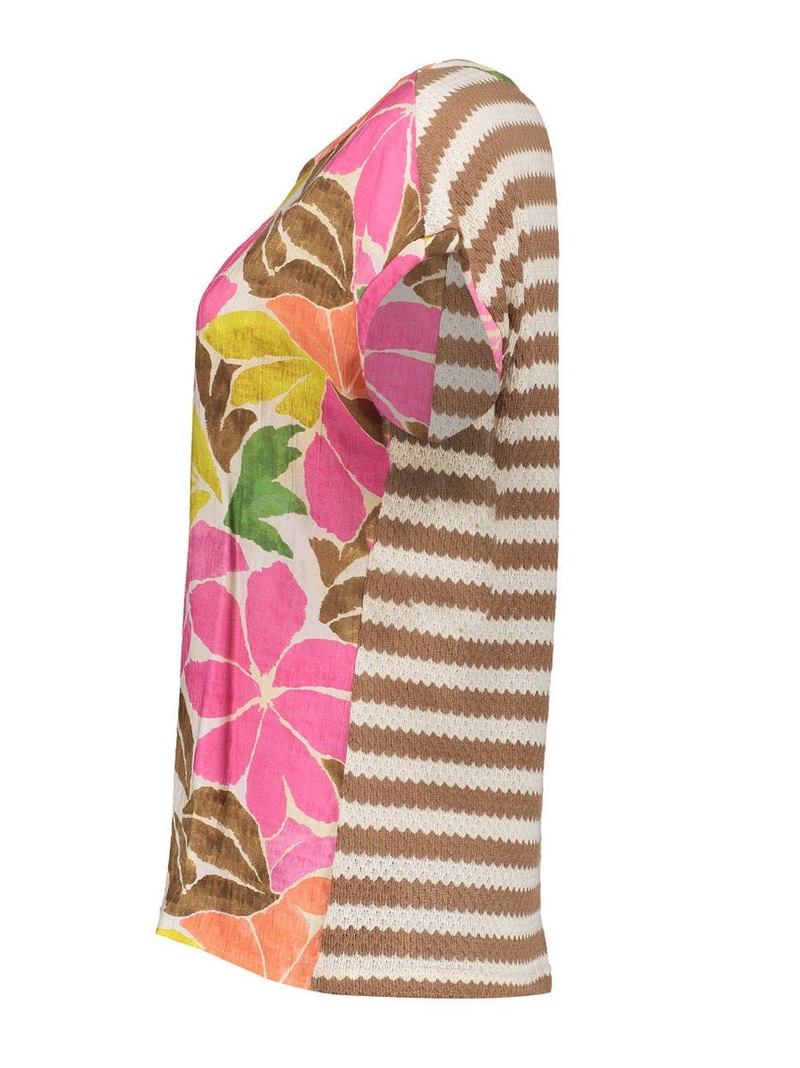 63284 - 20 Top Print Ecru Roze Bruin - Castelijn mode