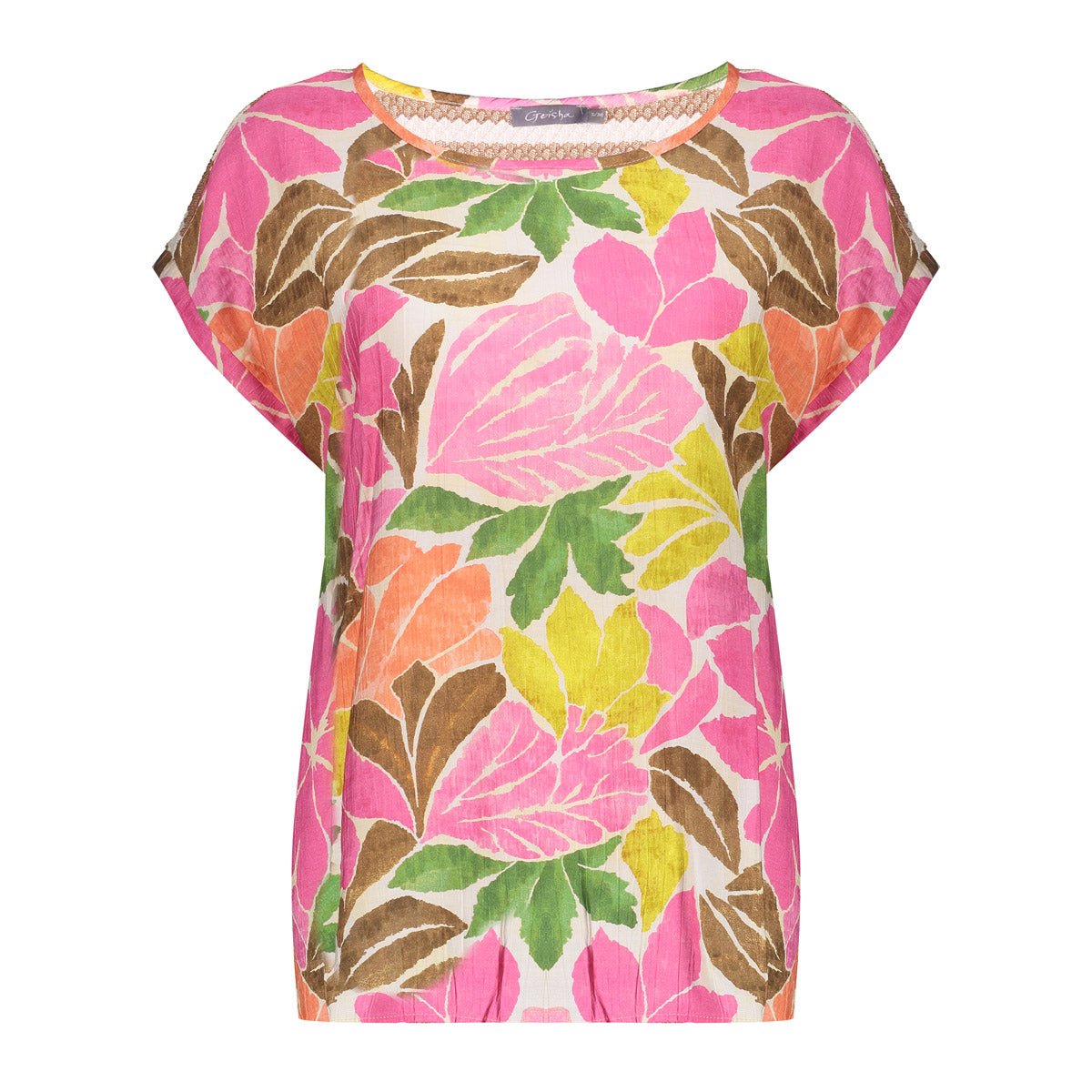 63284 - 20 Top Print Ecru Roze Bruin - Castelijn mode