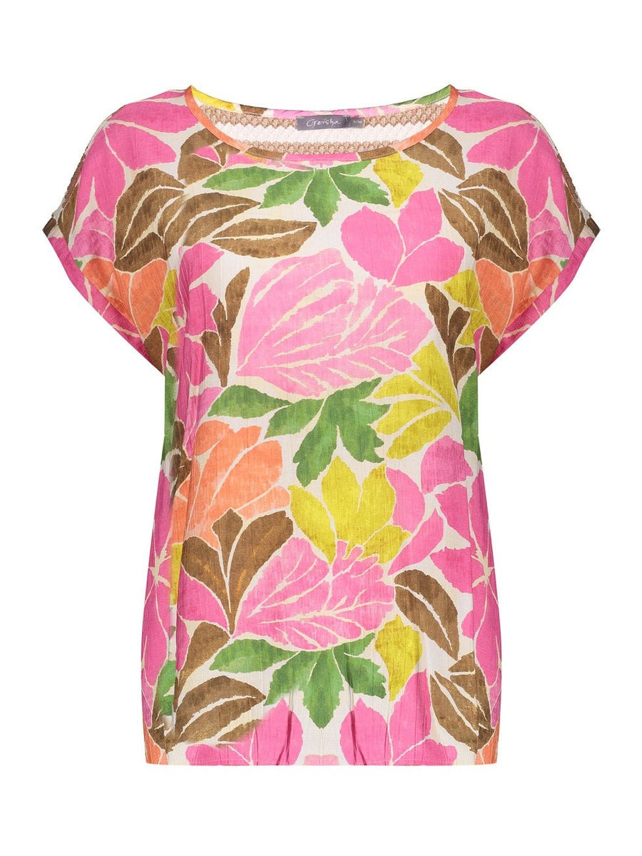 63284 - 20 Top Print Ecru Roze Bruin - Castelijn mode