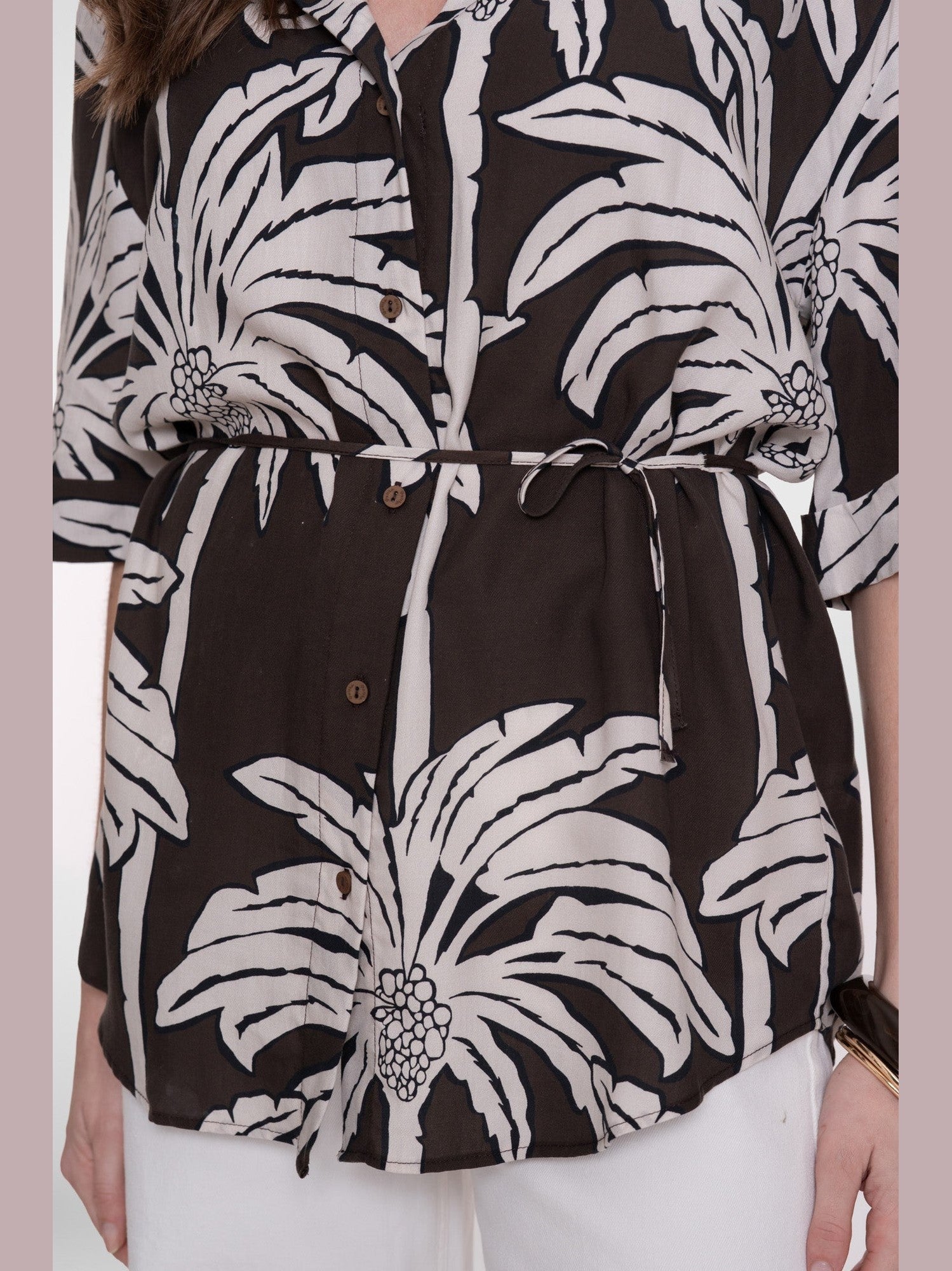 63293 - 20 775 Blouse met print bruin/ecru - Castelijn mode