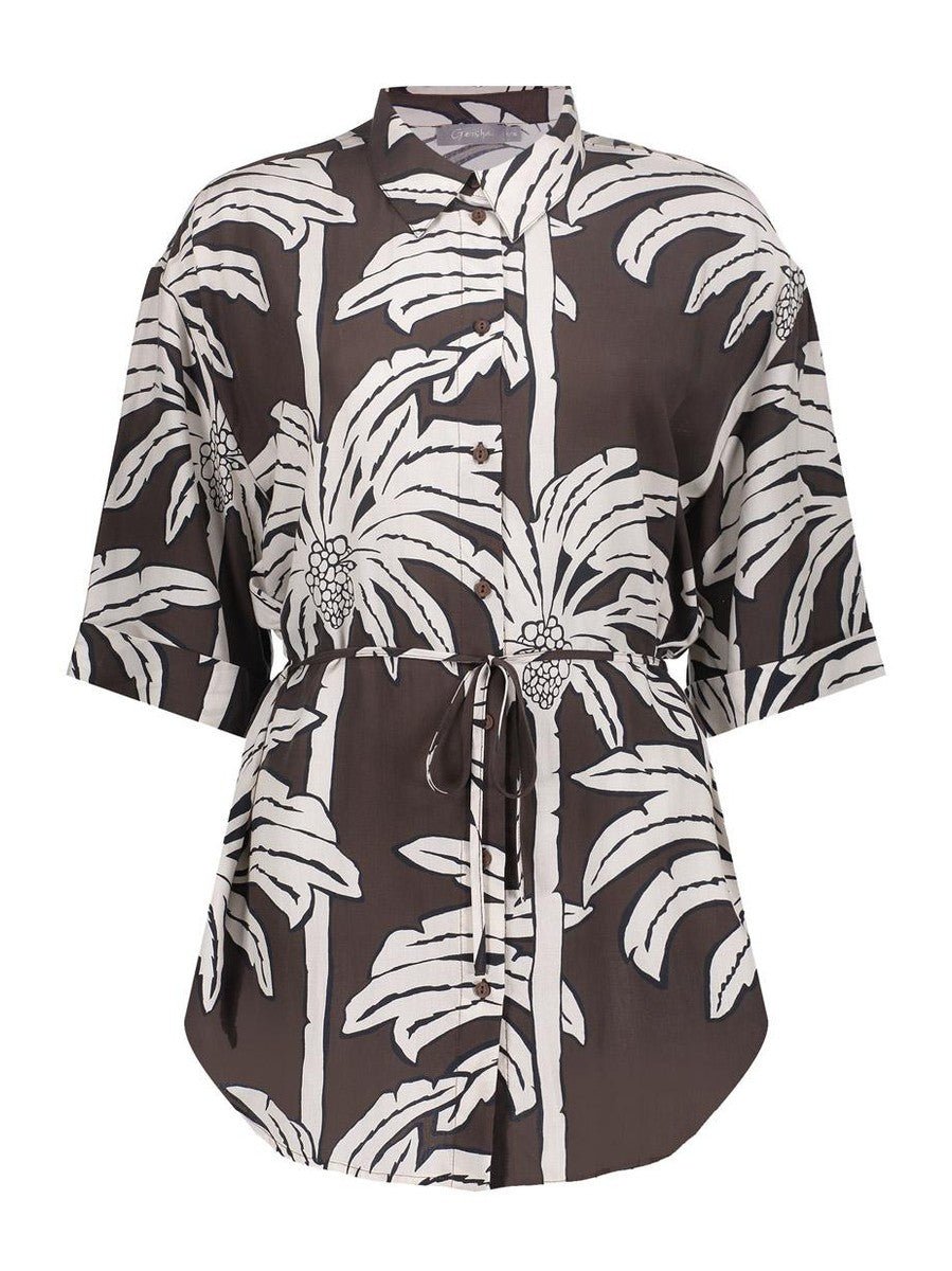 63293 - 20 775 Blouse met print bruin/ecru - Castelijn mode